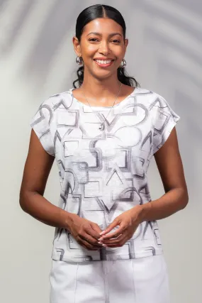 Alison Sheri A45242 White Grey Print Sleeveless Fine Knit Jumper