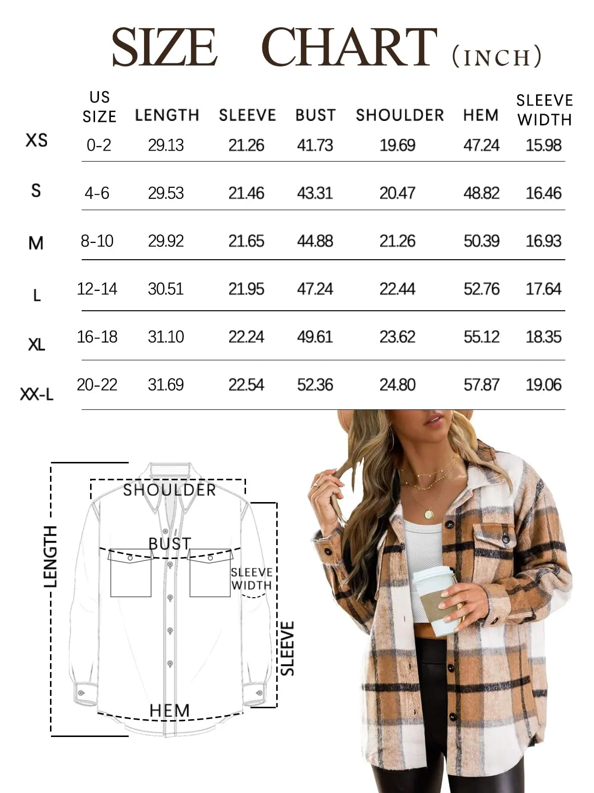 AUTOMET Womens Fall Outfits Fashion Clothes Shackets Flannel Plaid Button Down Long Sleeve Shirts Jackets Apricot XL
