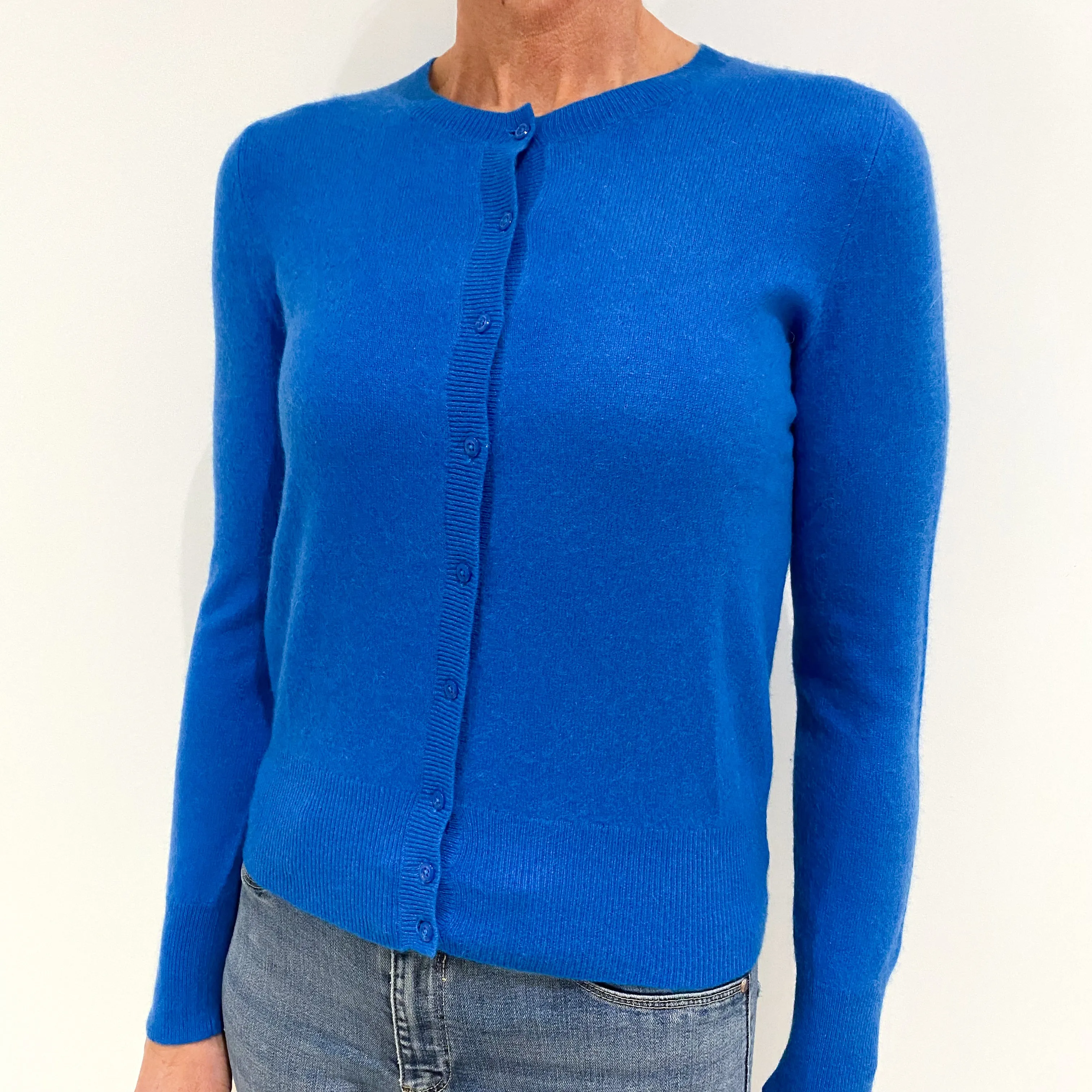 Azure Blue Cashmere Crew Neck Cardigan Small