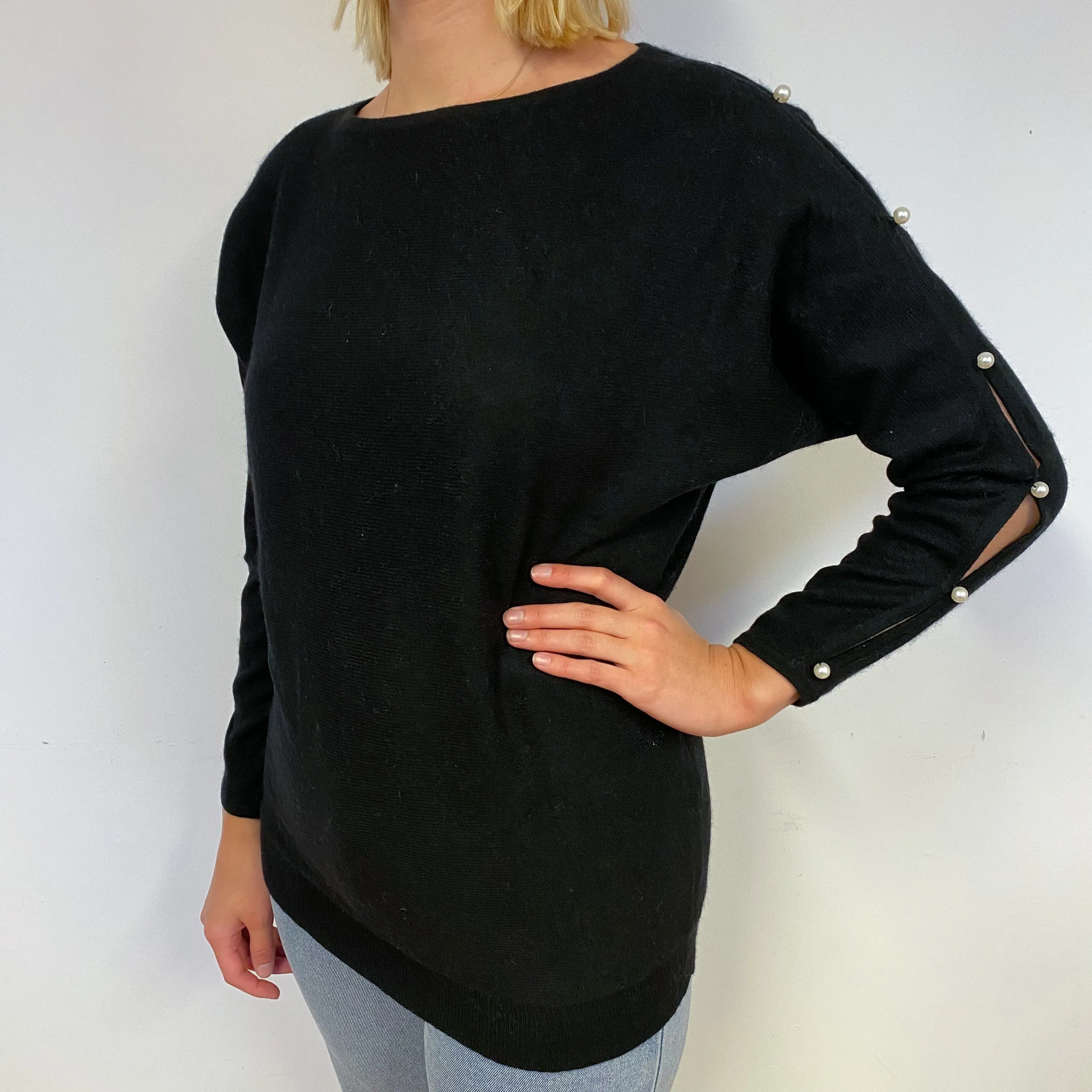 Black Cashmere Batwing Crew Neck Jumper Small