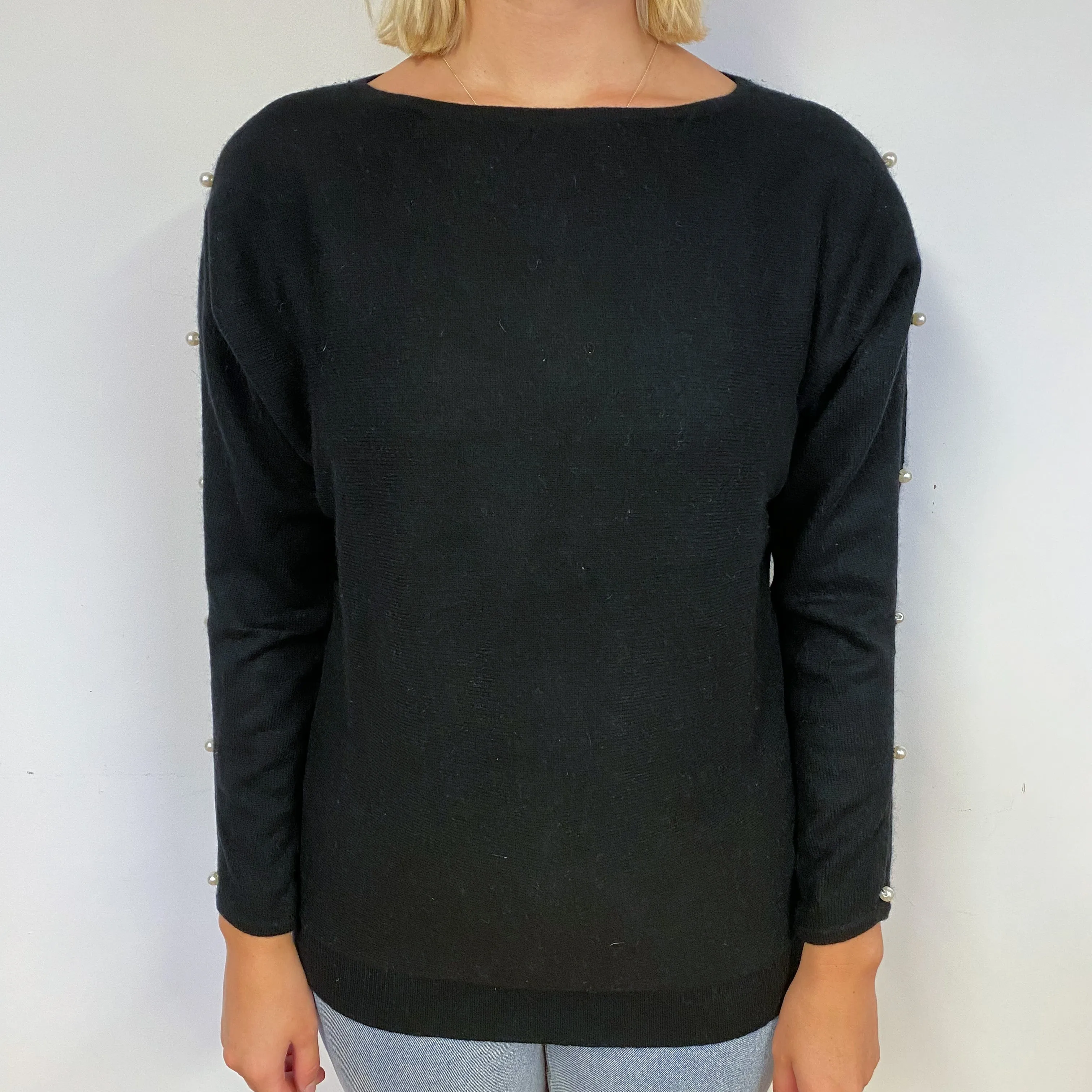 Black Cashmere Batwing Crew Neck Jumper Small