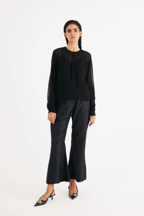 Black Georgette Gathered Top