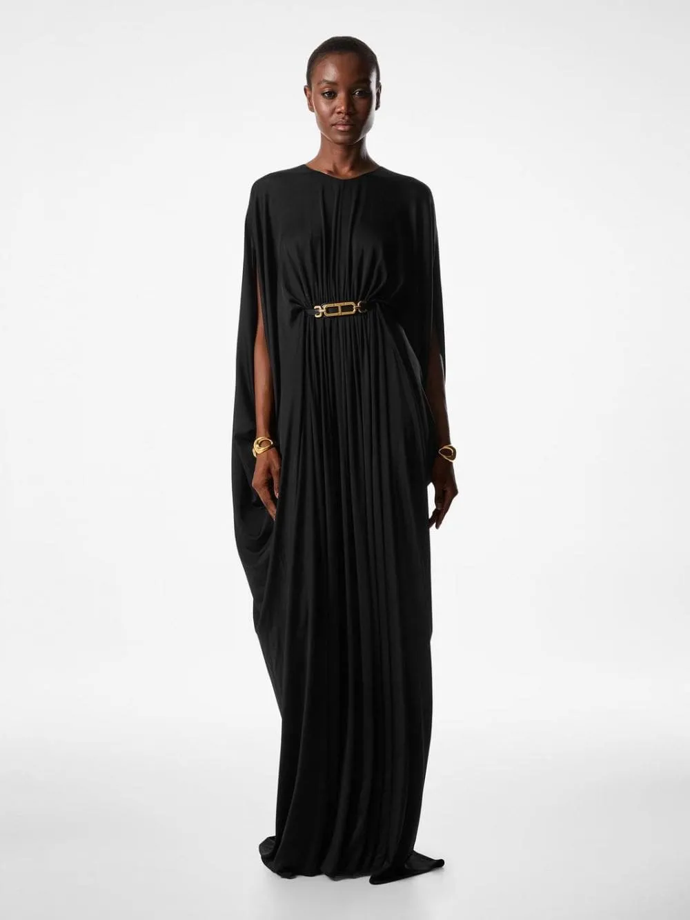 Black Satin Stretch Jersey Kaftan