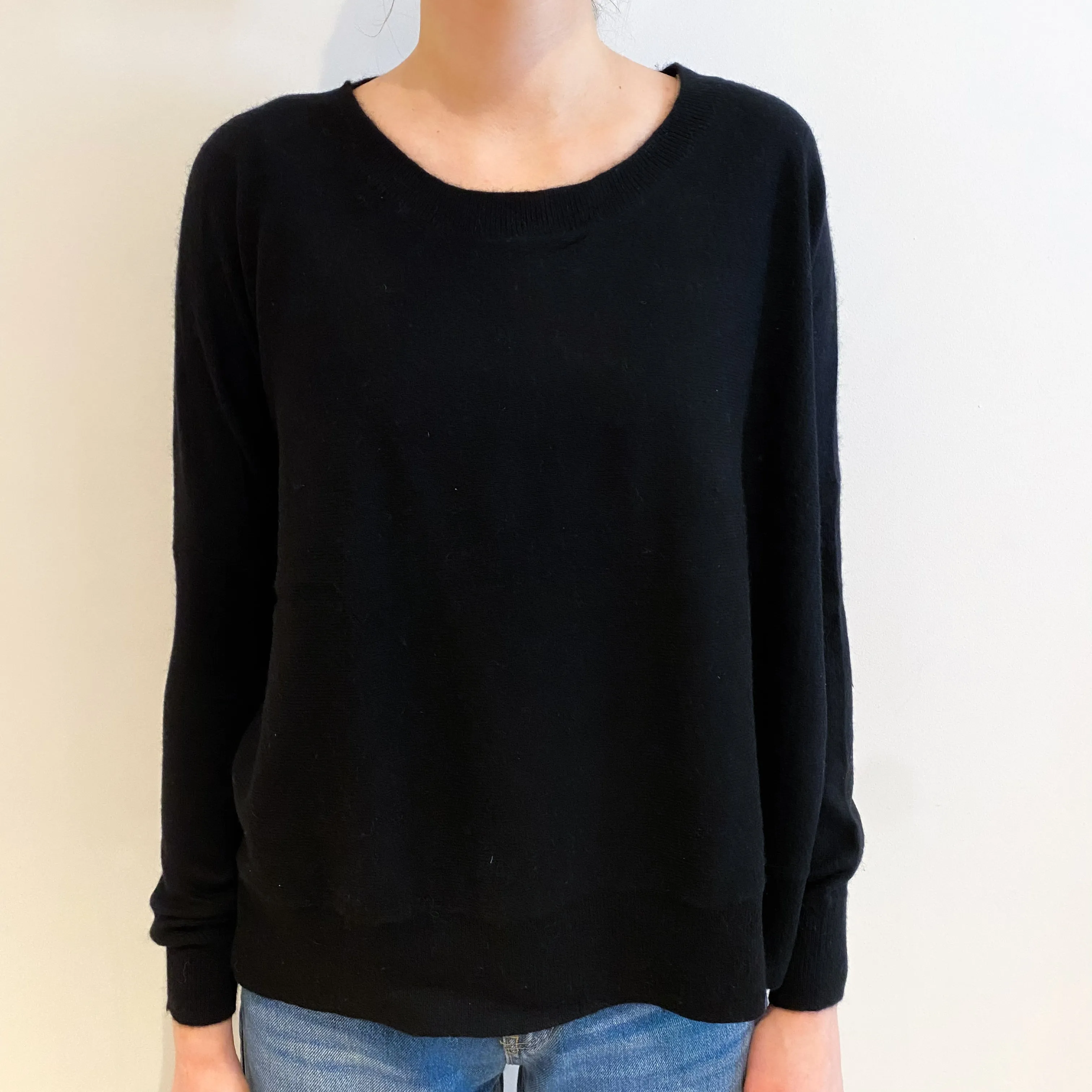 Black Super Slouchy Cashmere Crew Neck Jumper Extra Small