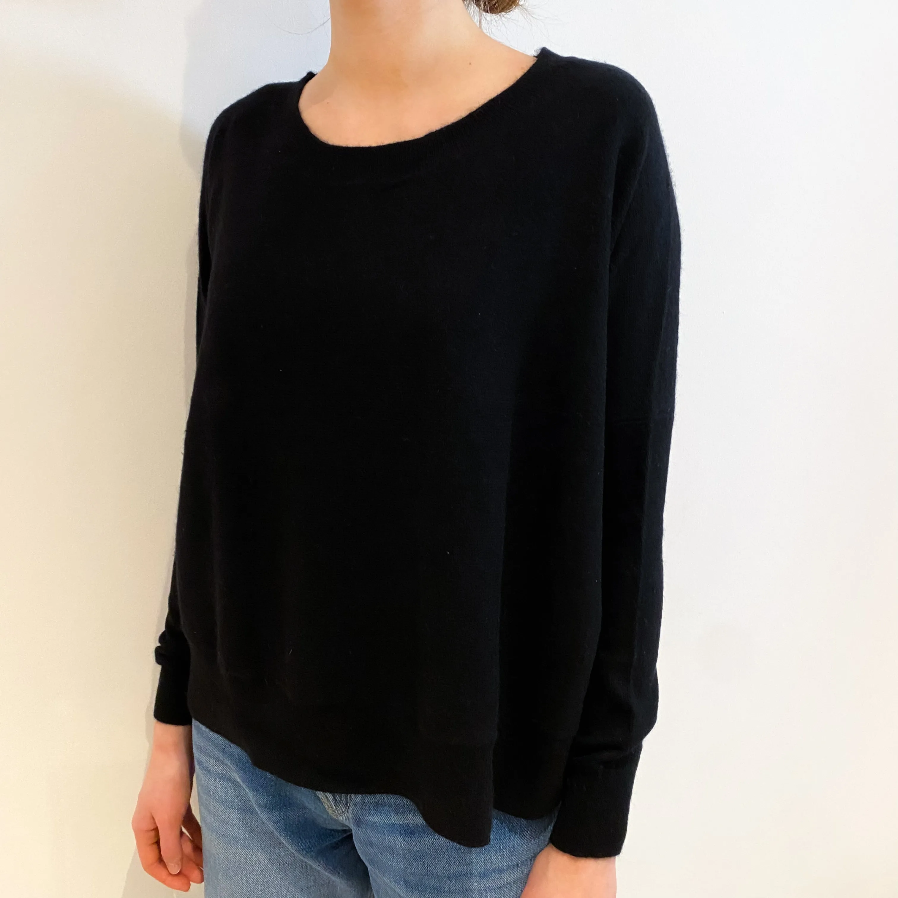 Black Super Slouchy Cashmere Crew Neck Jumper Extra Small