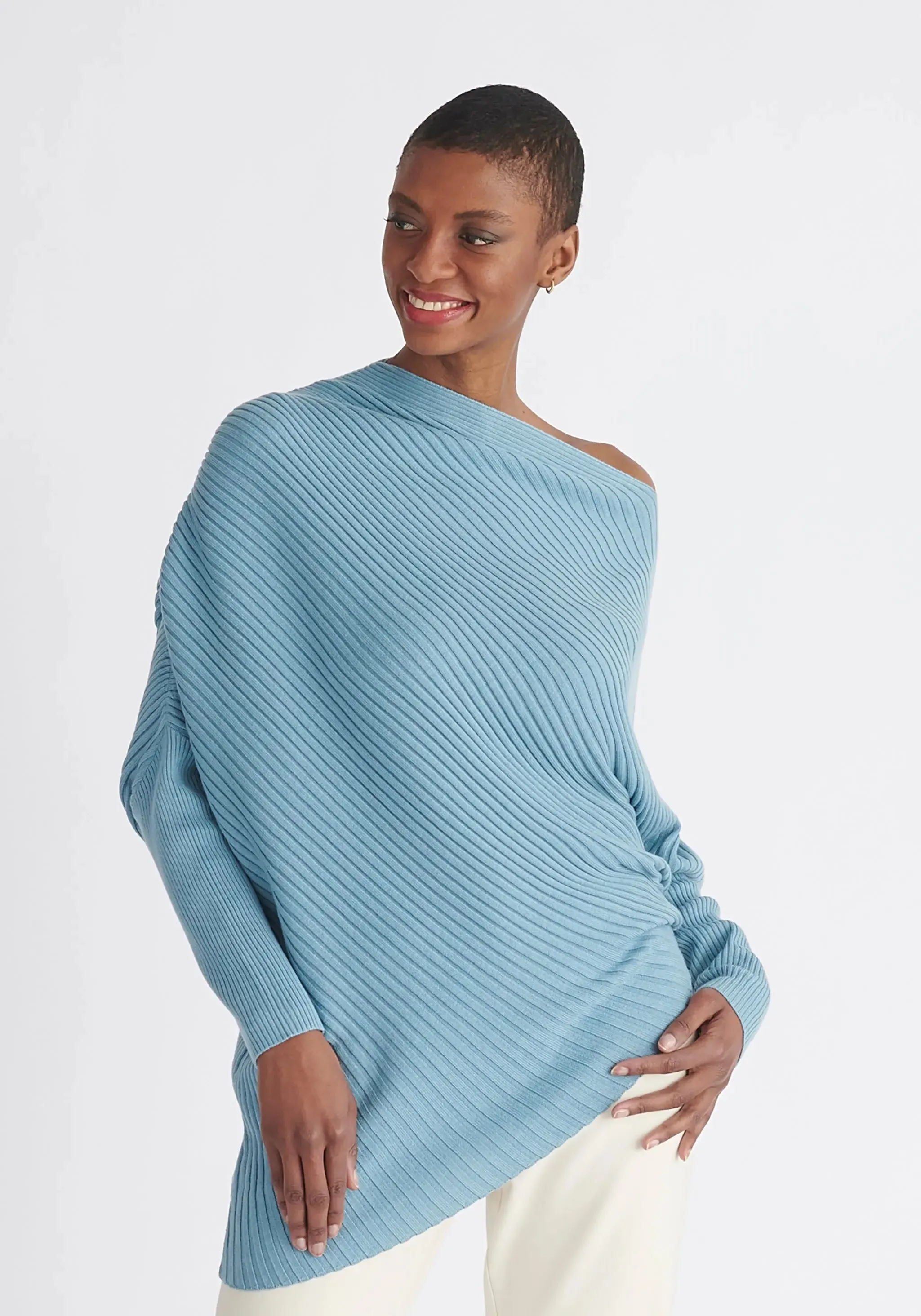 Blue Draped Knitted Jumper