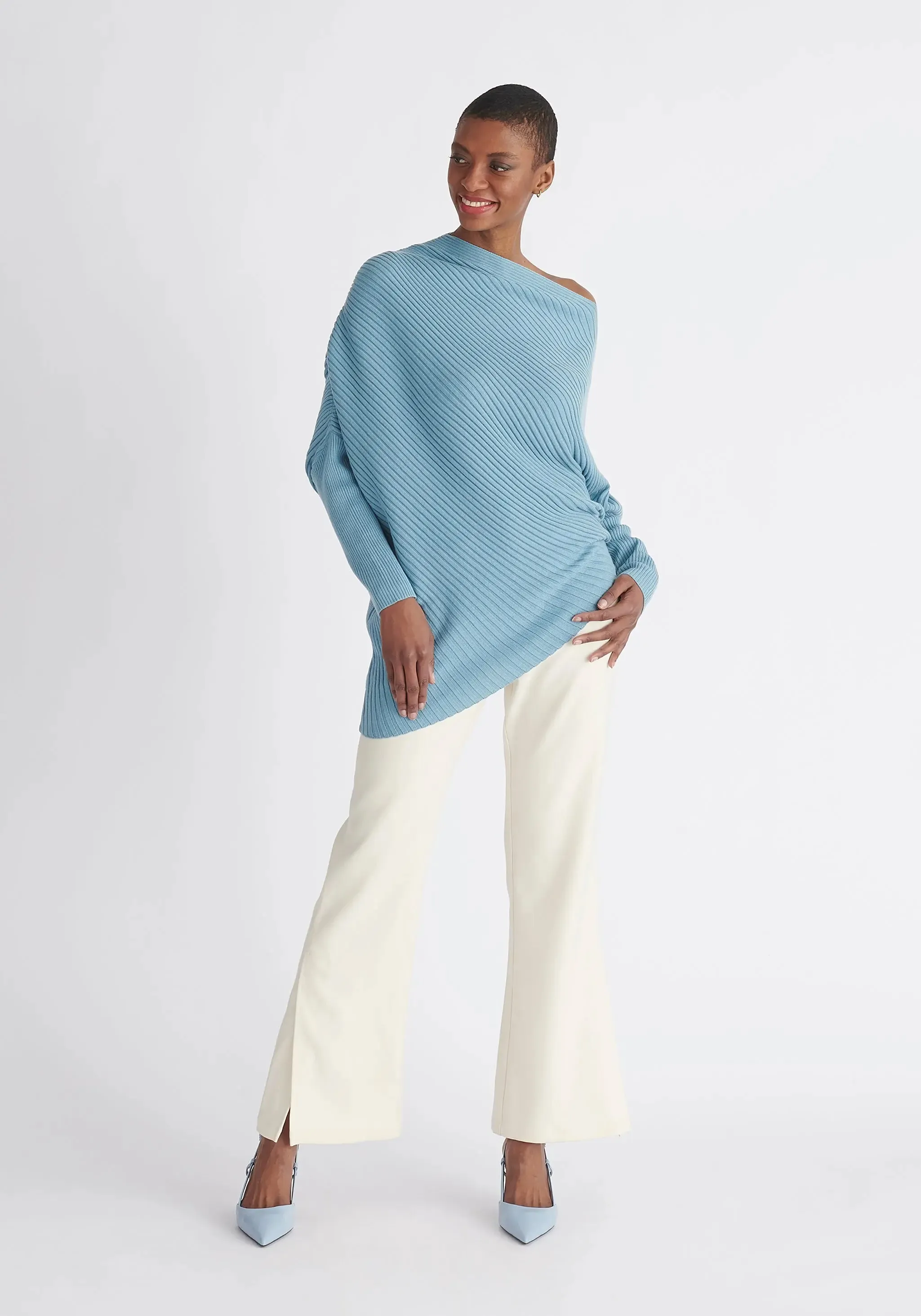 Blue Draped Knitted Jumper