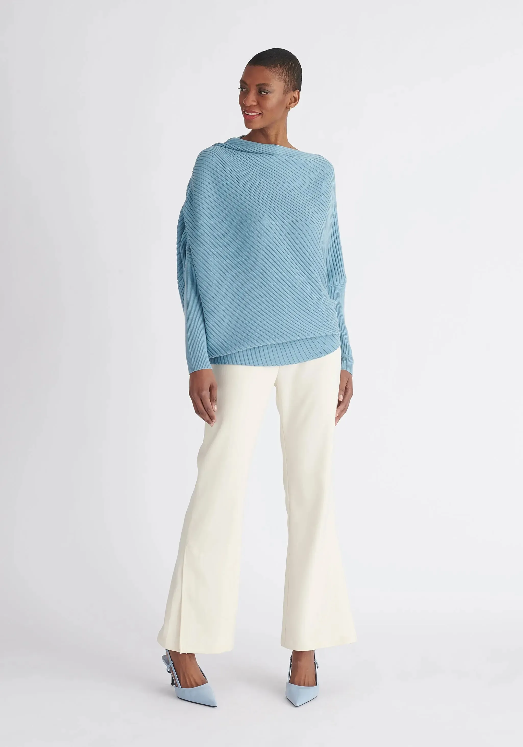 Blue Draped Knitted Jumper