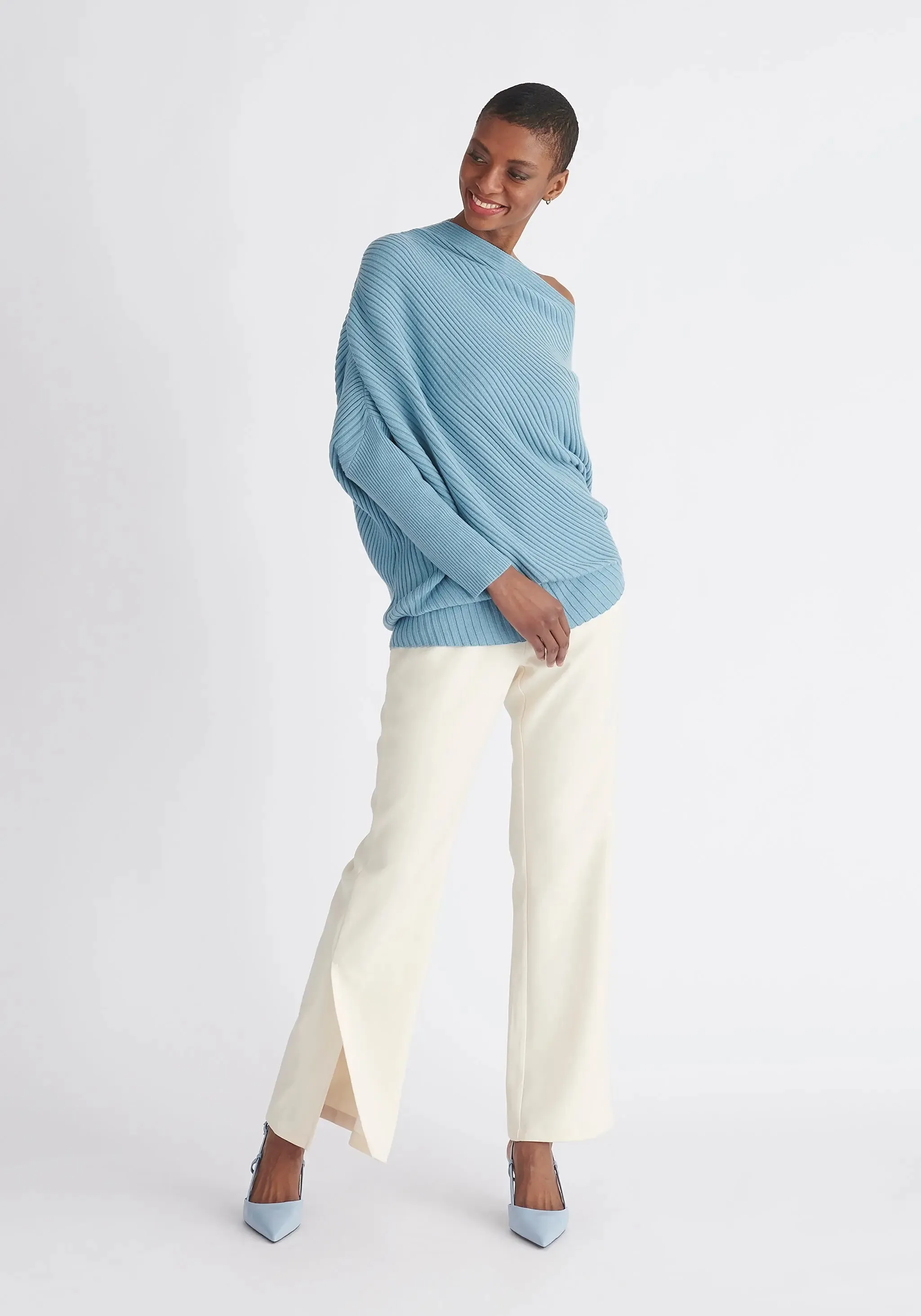Blue Draped Knitted Jumper