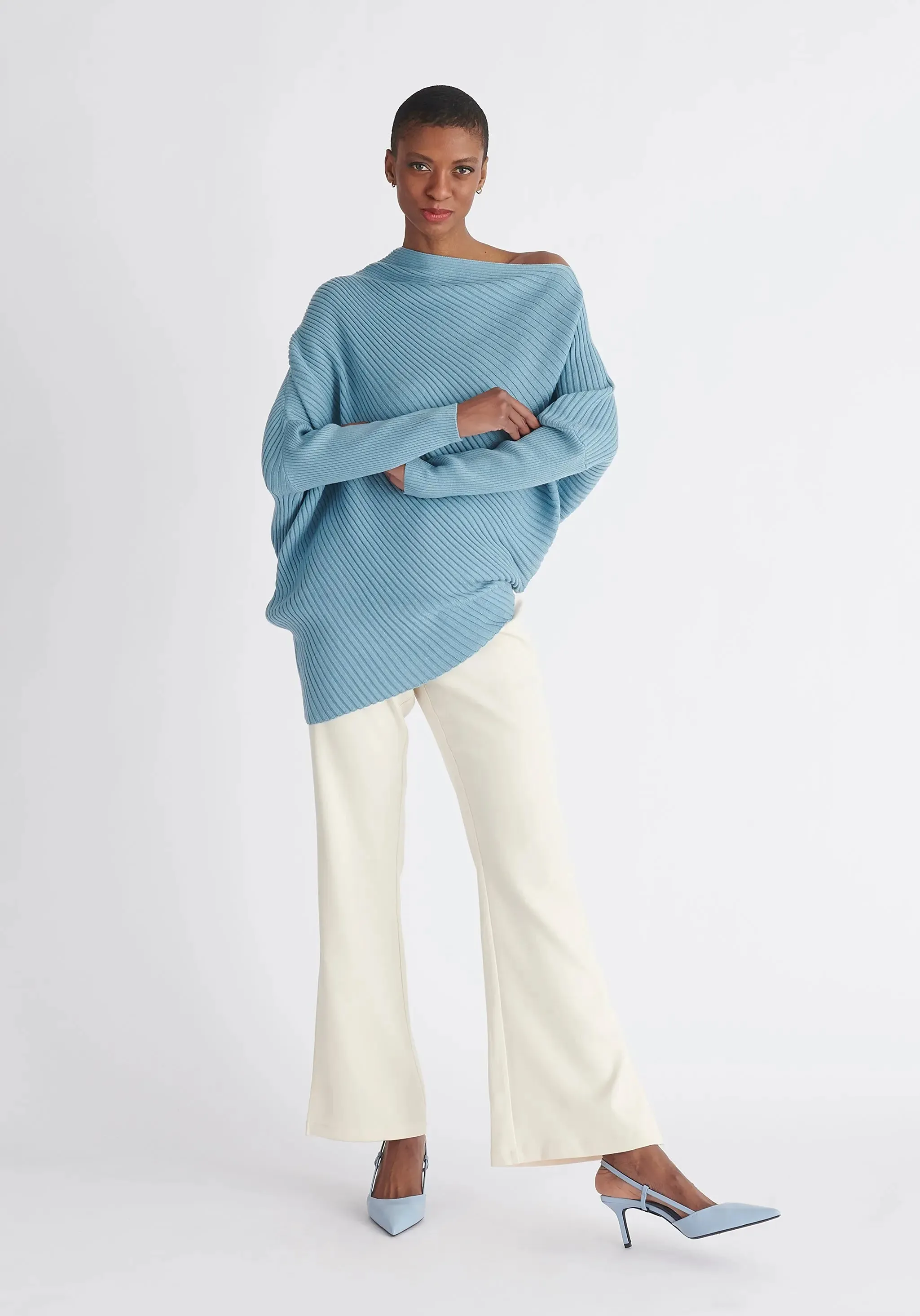 Blue Draped Knitted Jumper