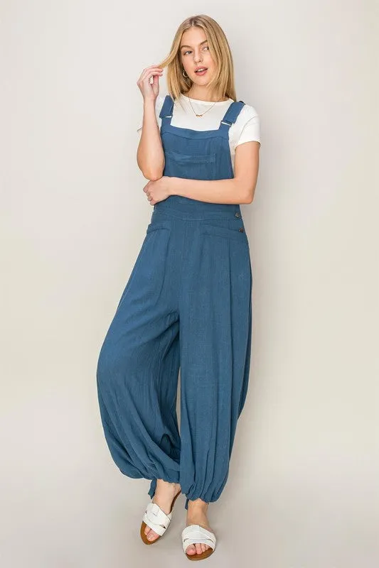 Blue Linen Tapered Overall