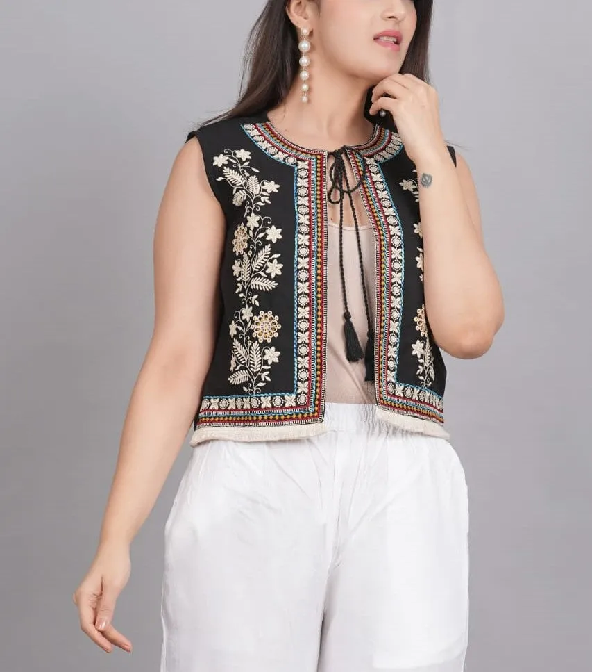 Bohemian Sleeveless Black Waist Coat