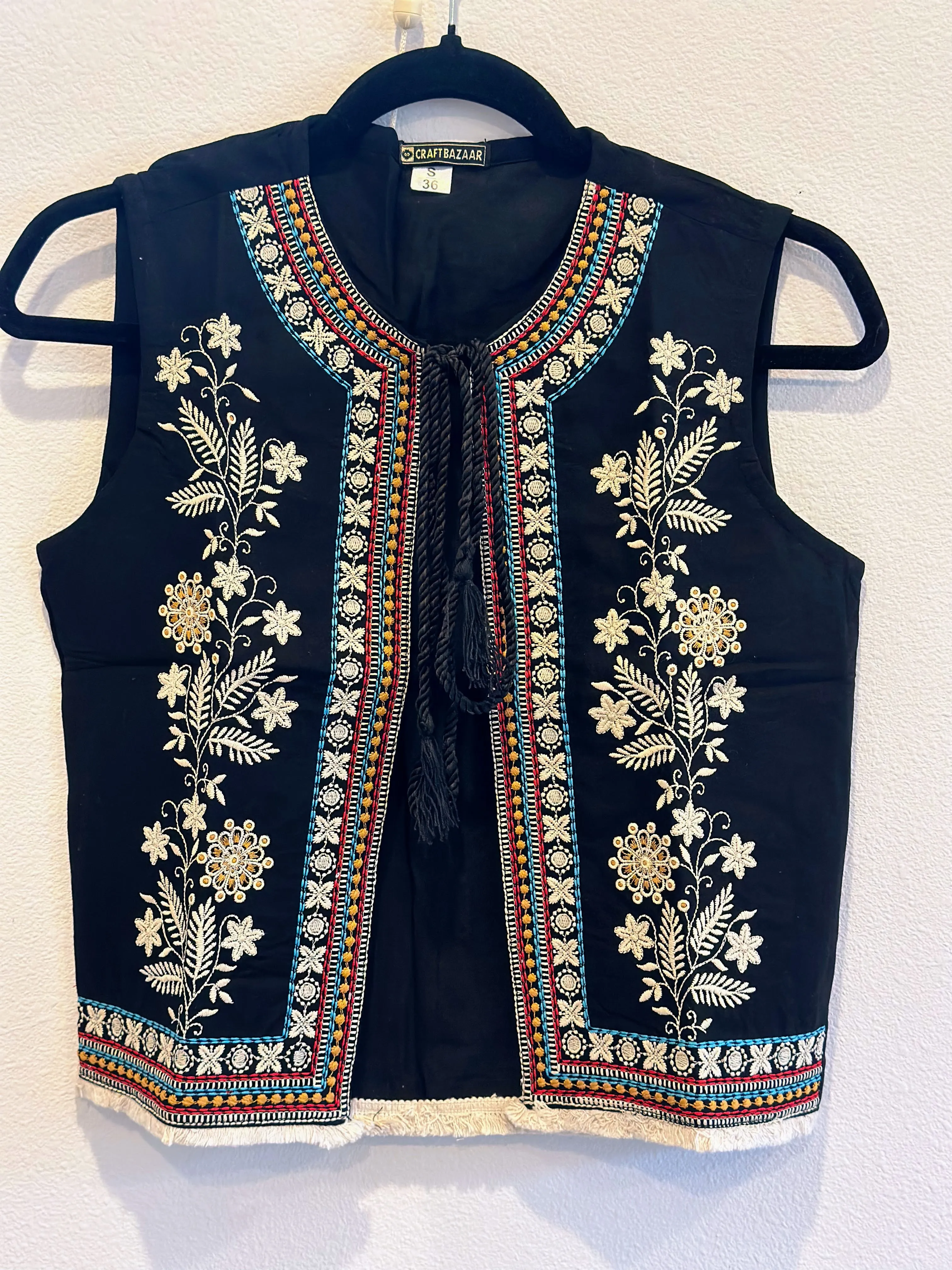 Bohemian Sleeveless Black Waist Coat