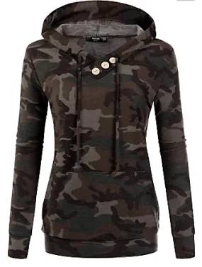 Button V-Neck French Terry Pullover Hoodie