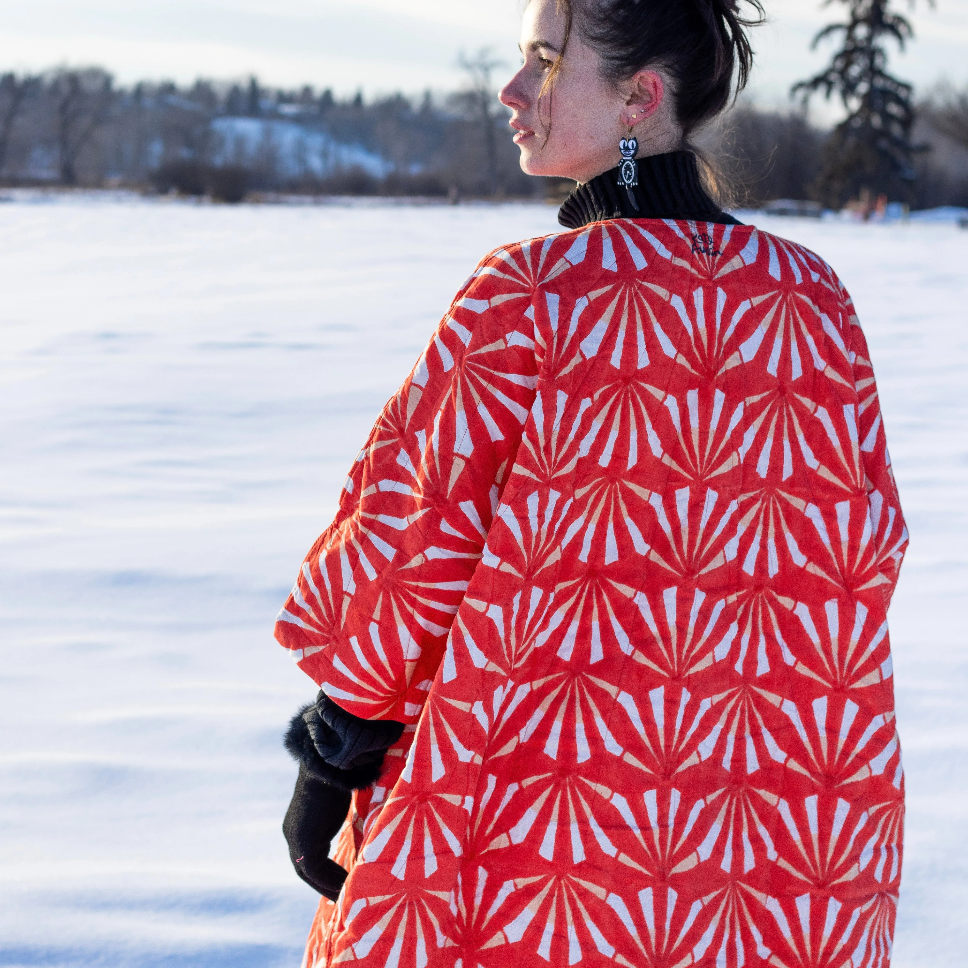 Camille Jacket in Coral Red and Sand Fan