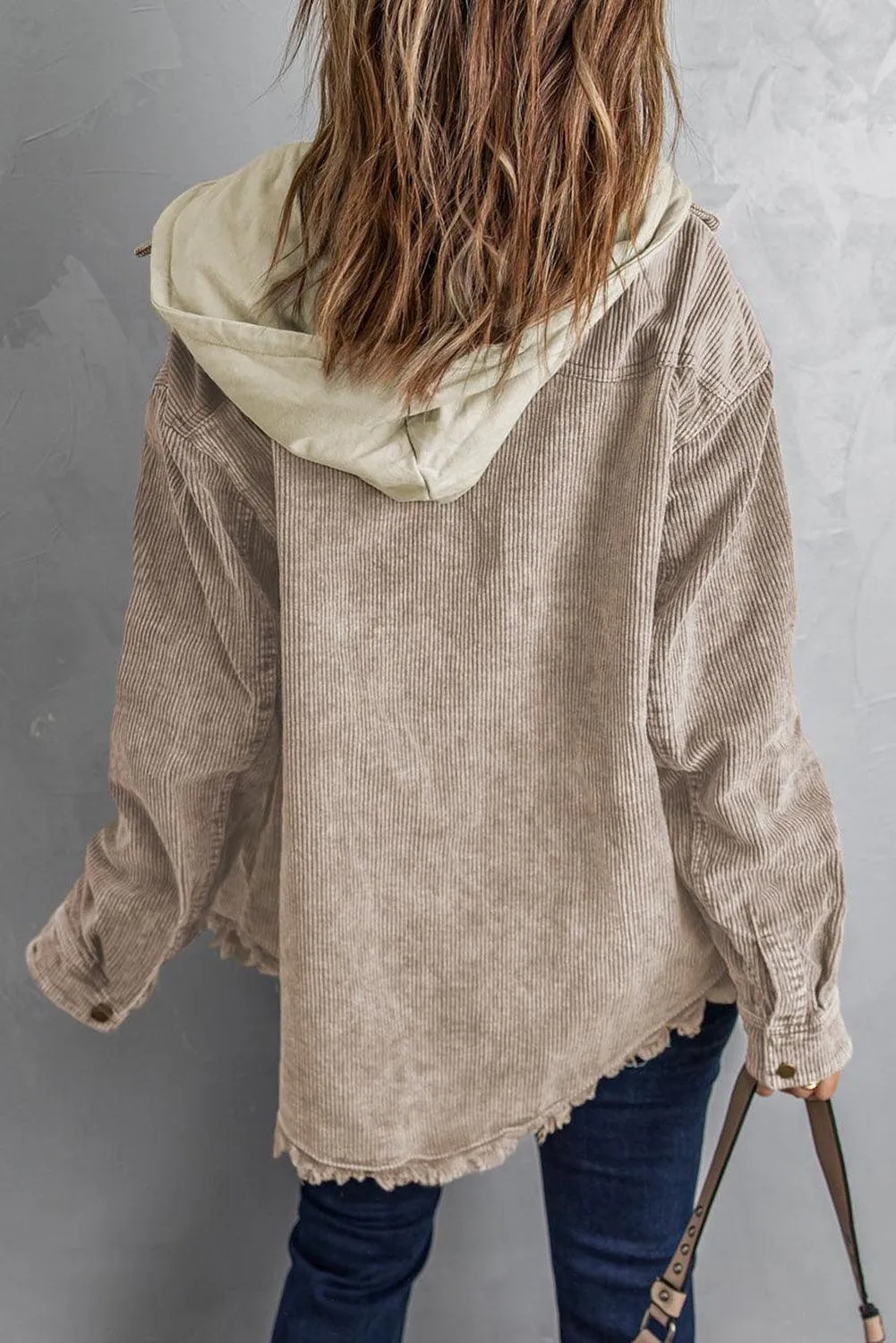 Cool Hooded Shacket with Frayed Hem