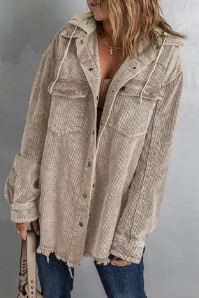 Cool Hooded Shacket with Frayed Hem