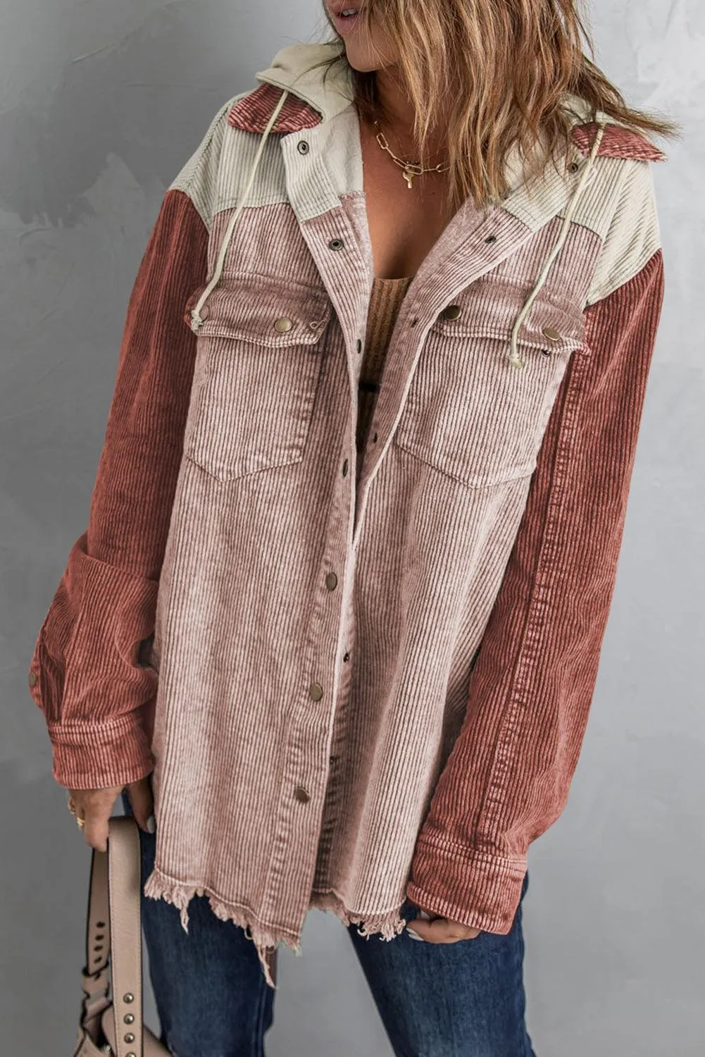 Cool Hooded Shacket with Frayed Hem