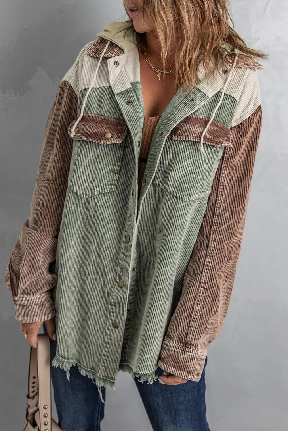 Cool Hooded Shacket with Frayed Hem