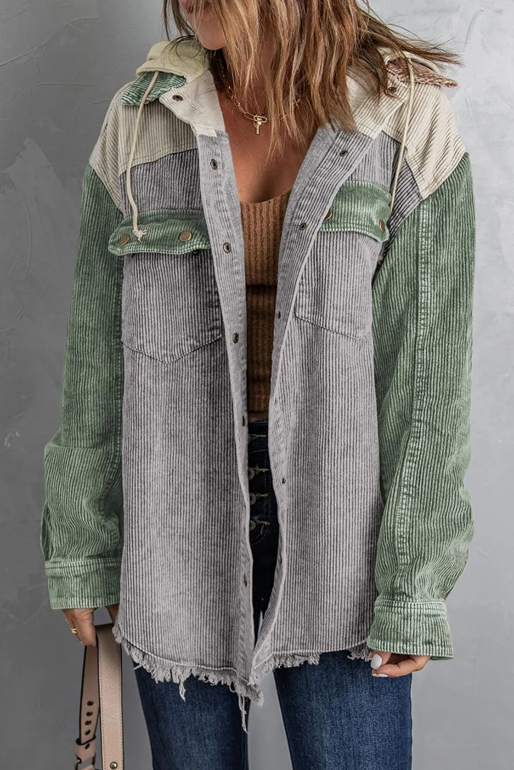 Cool Hooded Shacket with Frayed Hem
