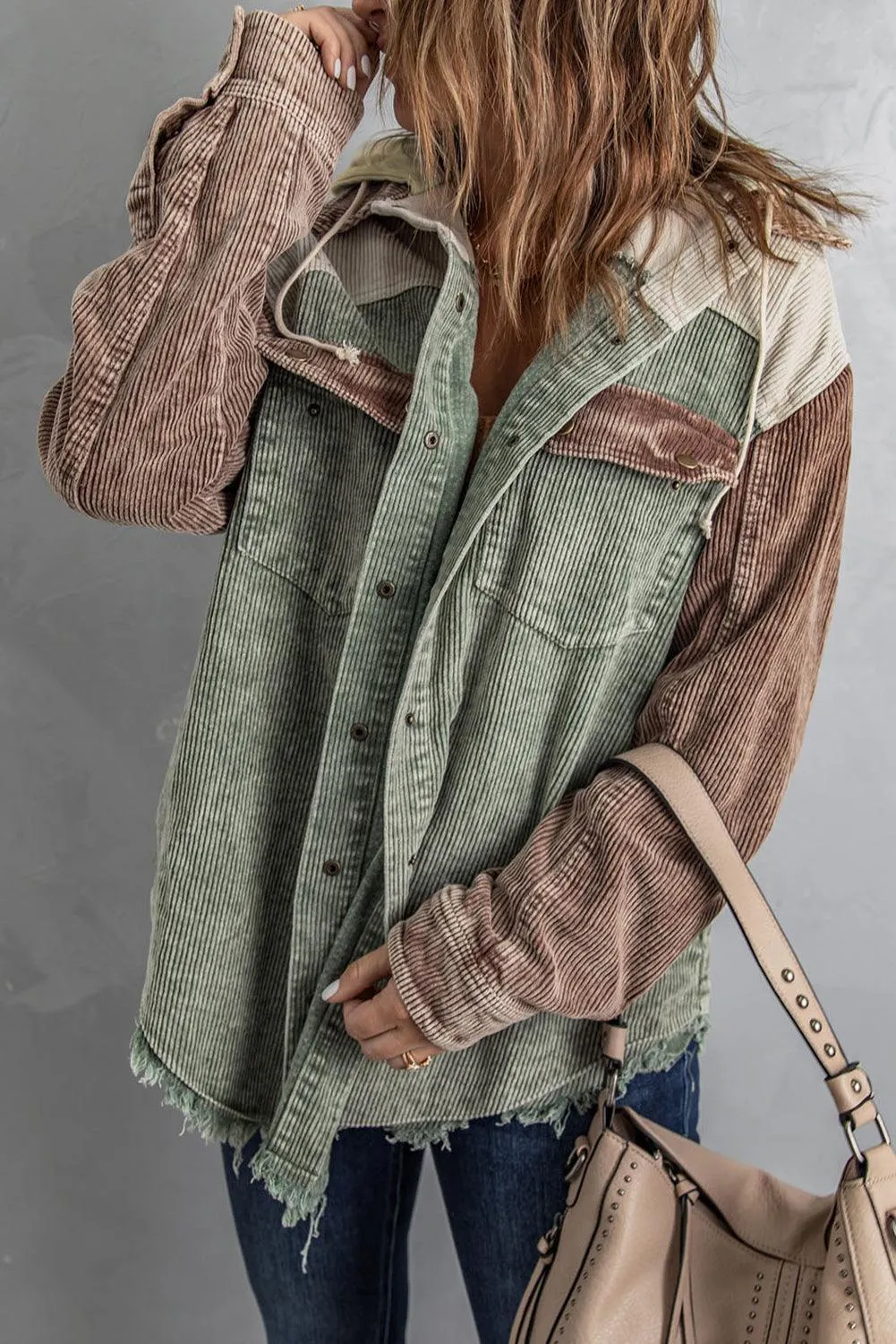 Cool Hooded Shacket with Frayed Hem