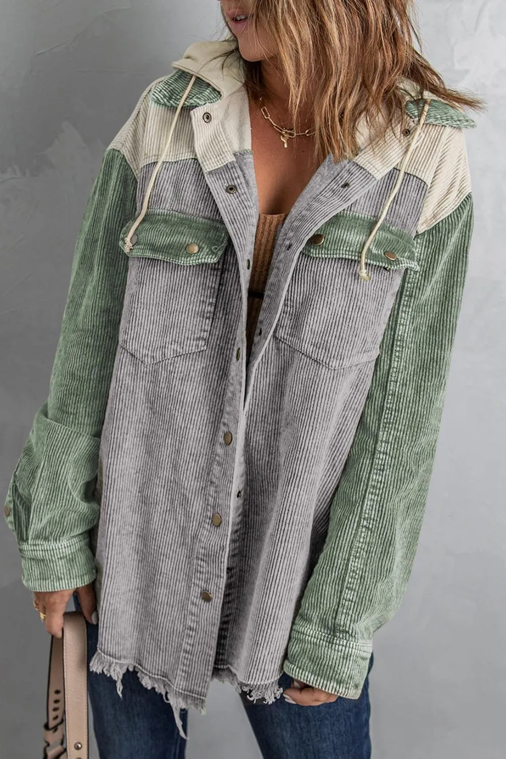Cool Hooded Shacket with Frayed Hem