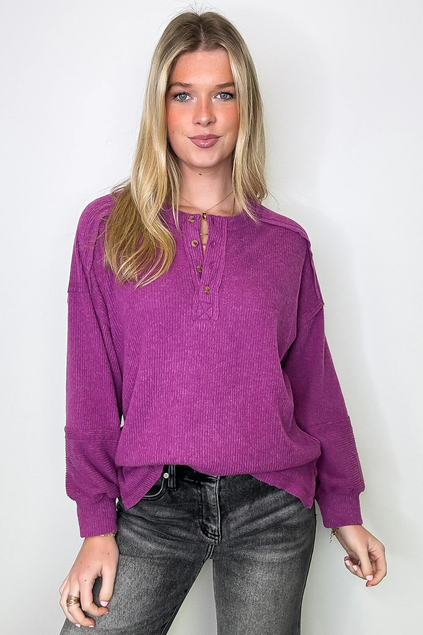 Cozy Outcome Ribbed Henley Top