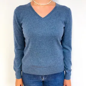Deep Denim Blue Cashmere V-Neck Jumper Small