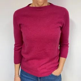Deep Fuchsia Pink Cashmere Crew Neck Jumper Medium