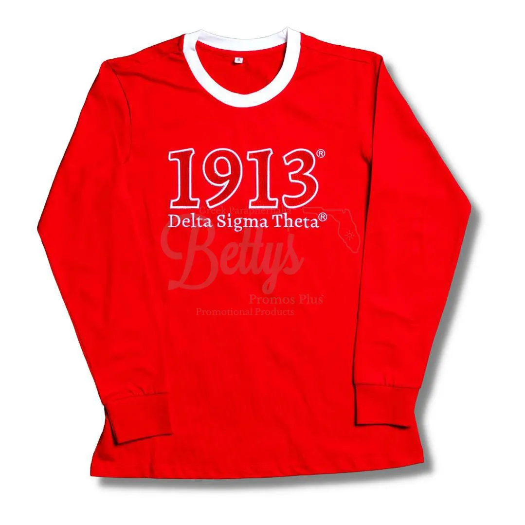 Delta Sigma Theta ΔΣΘ 1913 Embroidered Long Sleeve T-Shirt