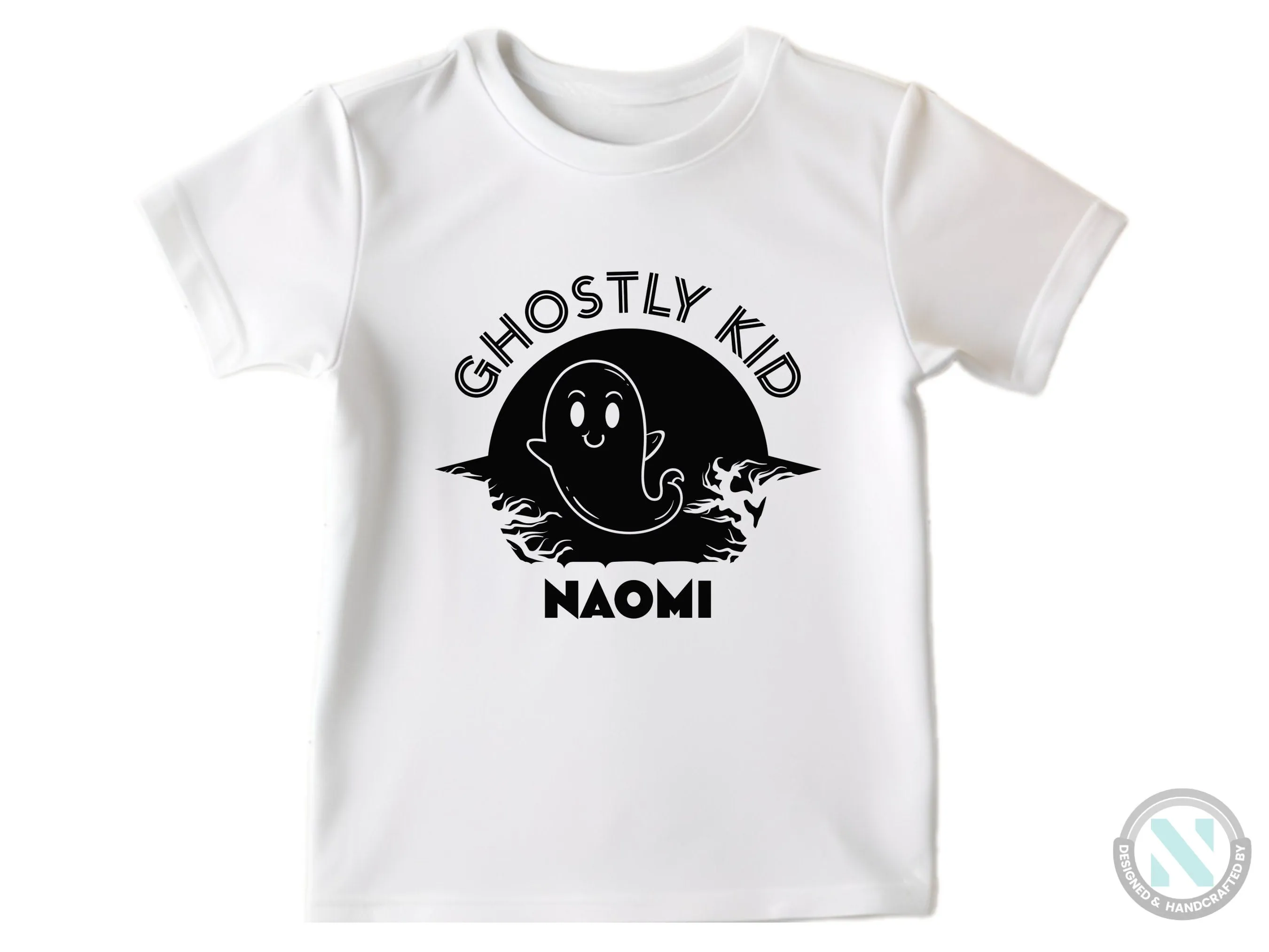 First Halloween Personalize Name Baby Girl Bodysuit With Ghostly Kid