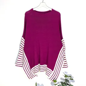 Flattering free size boxy jumper with striped border and sleeves (L)