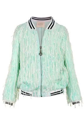 FRINGE SEQUIN BOMBER JACKET W/ SPORTS BAND (A39117)