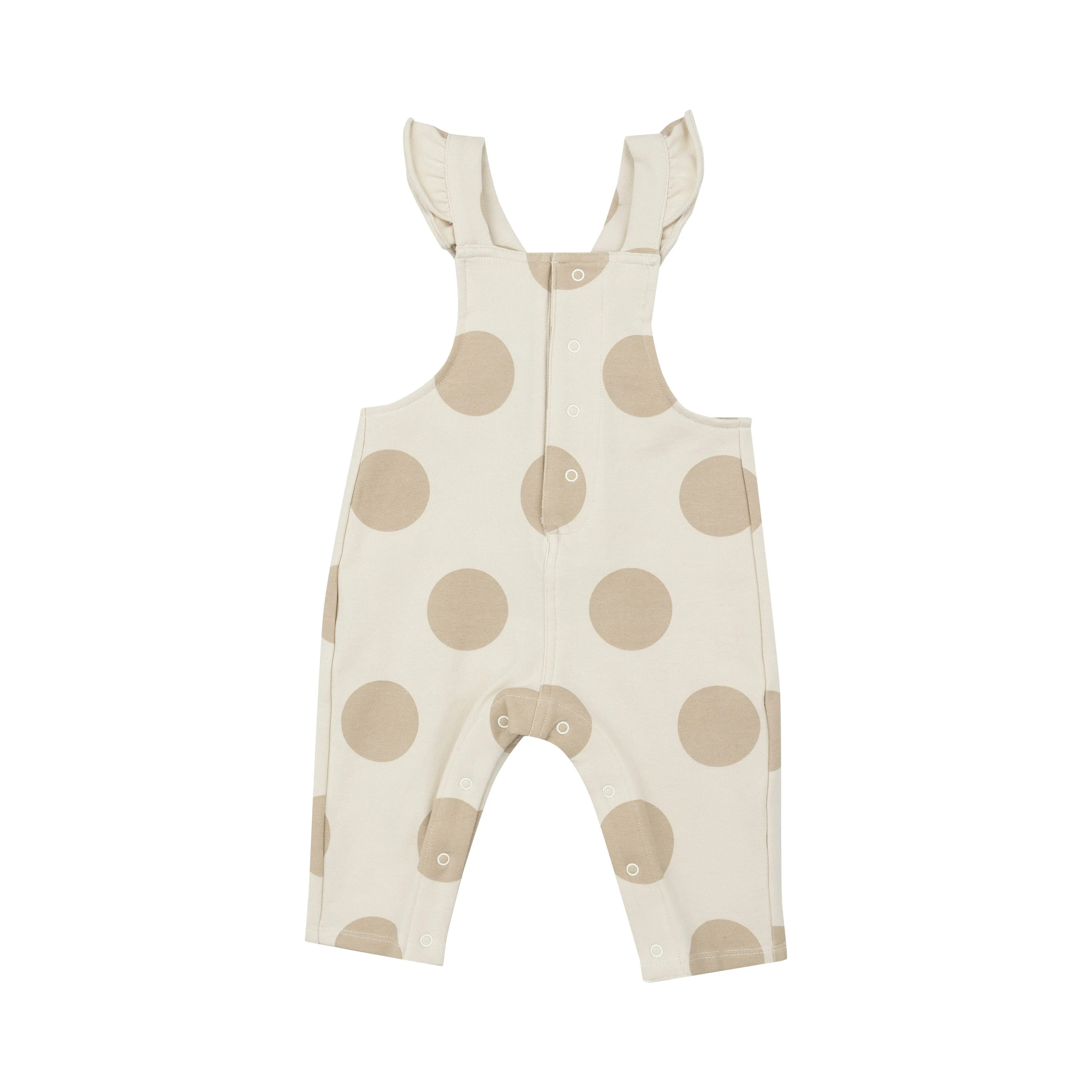 Front Pocket Ruffle Overall | Beige Dot