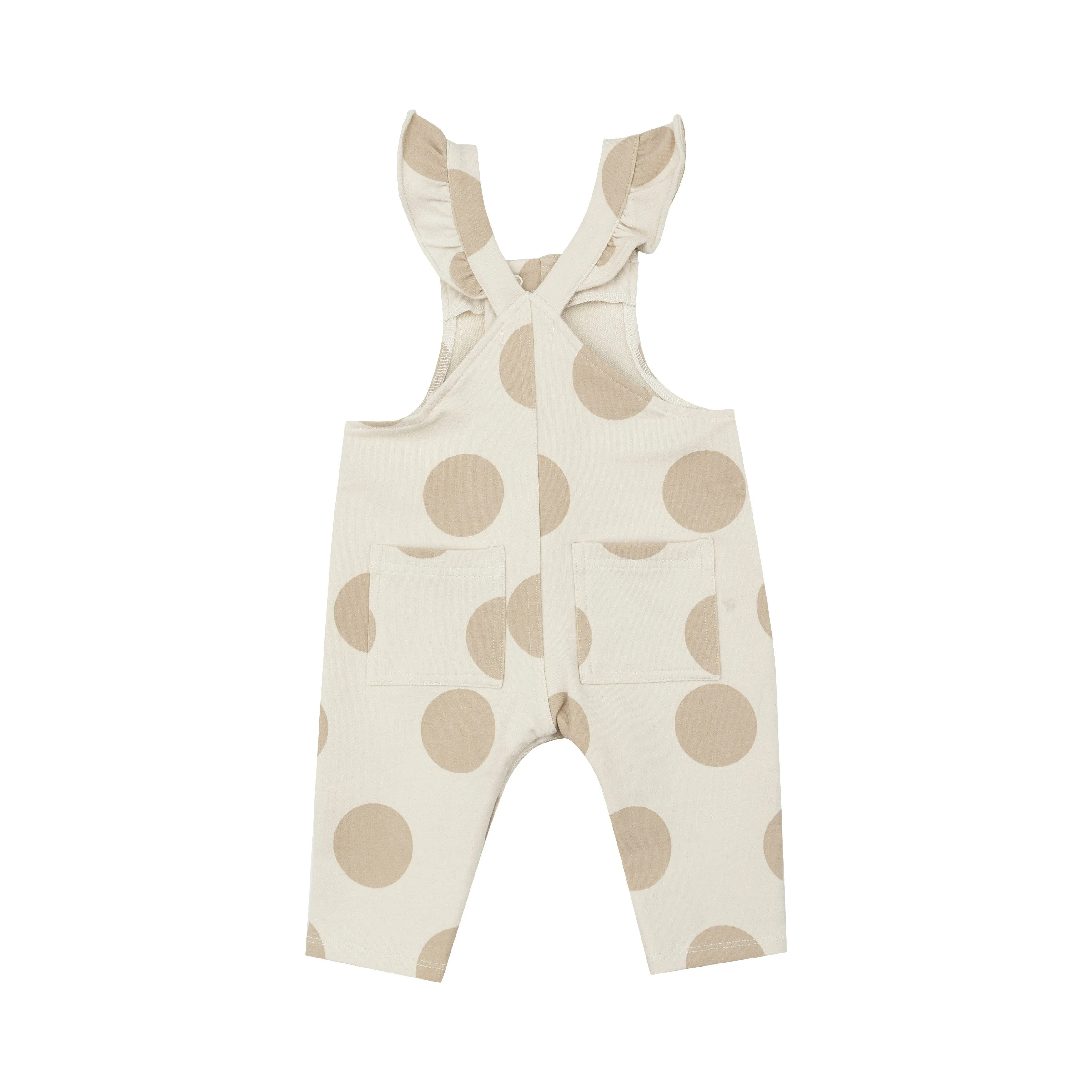Front Pocket Ruffle Overall | Beige Dot