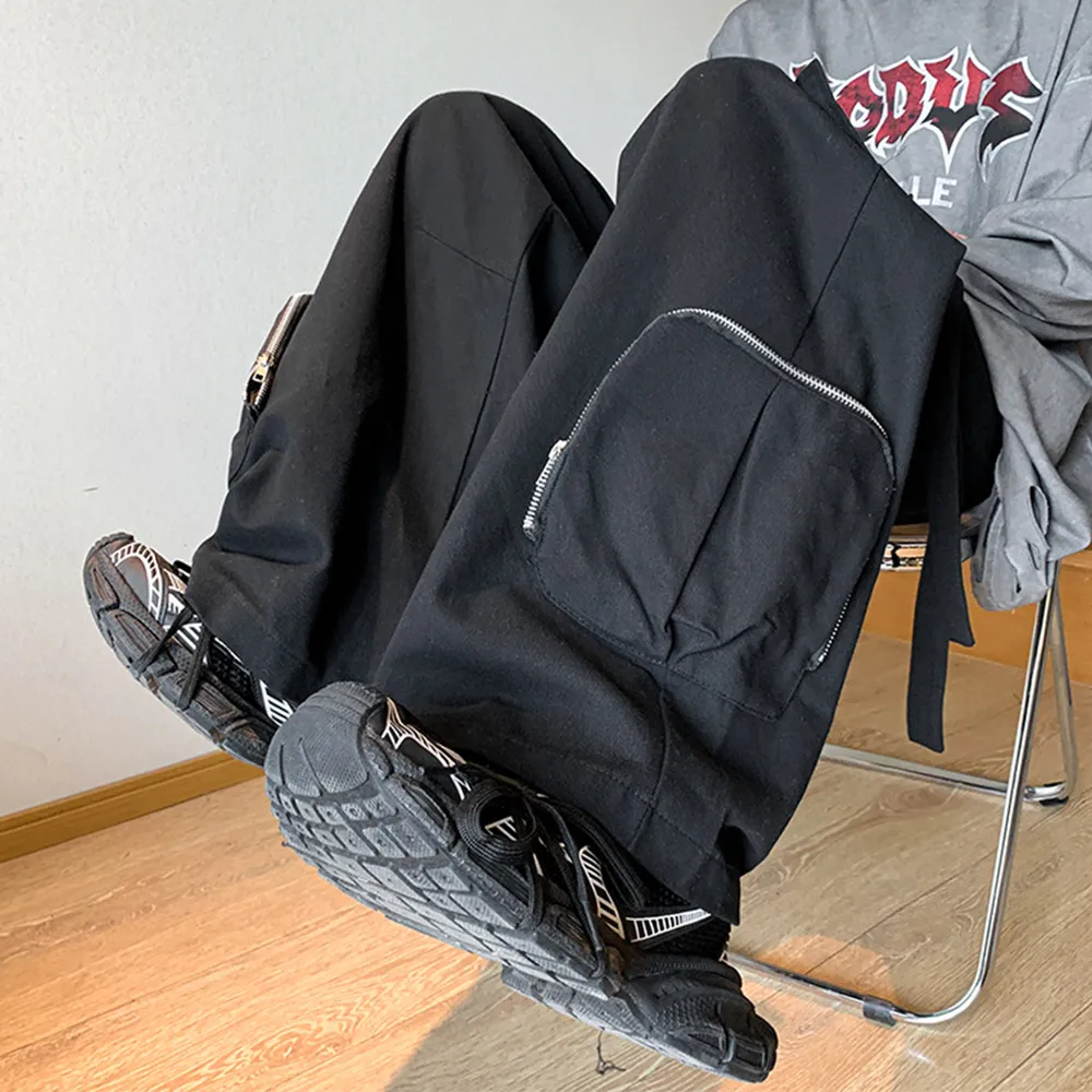 Functional Style Straight Wide Legs Cargo Sweatpants