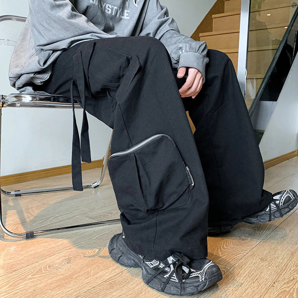 Functional Style Straight Wide Legs Cargo Sweatpants
