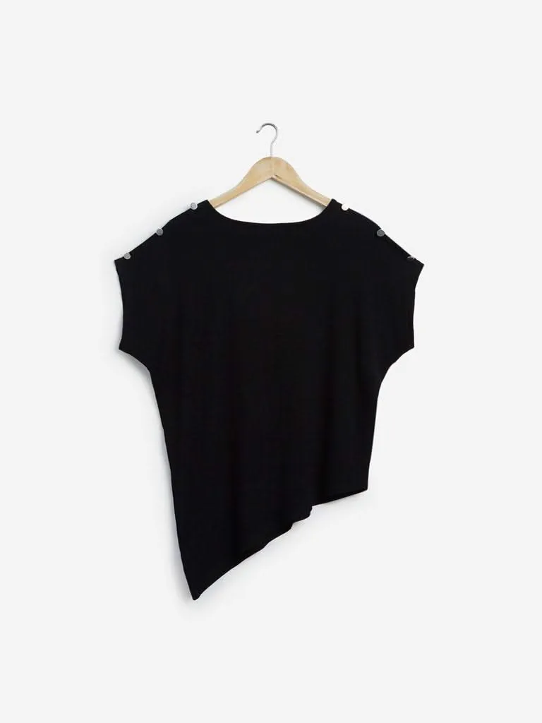 Gia Curves Black Ribbed Hardware Design T-Shirt