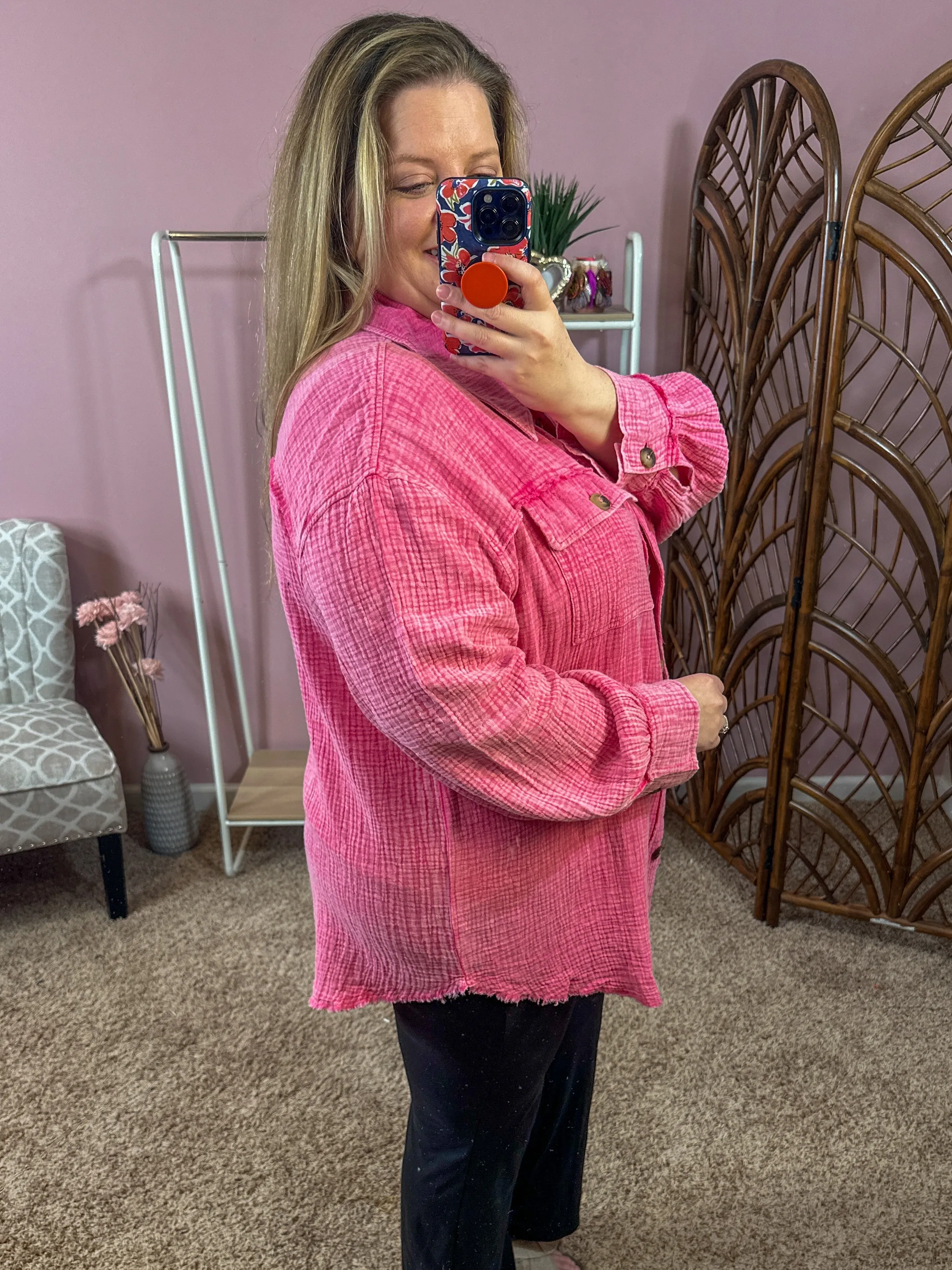Hello Spring Light Shacket - Pink