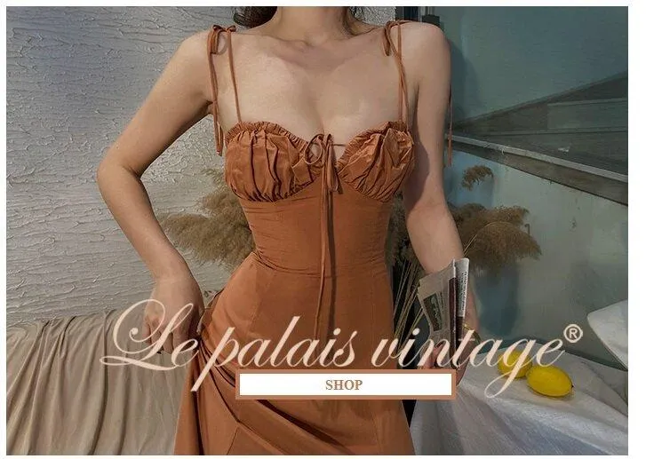 High-class elegant clay slit slip retro vintage bustier dress - WB