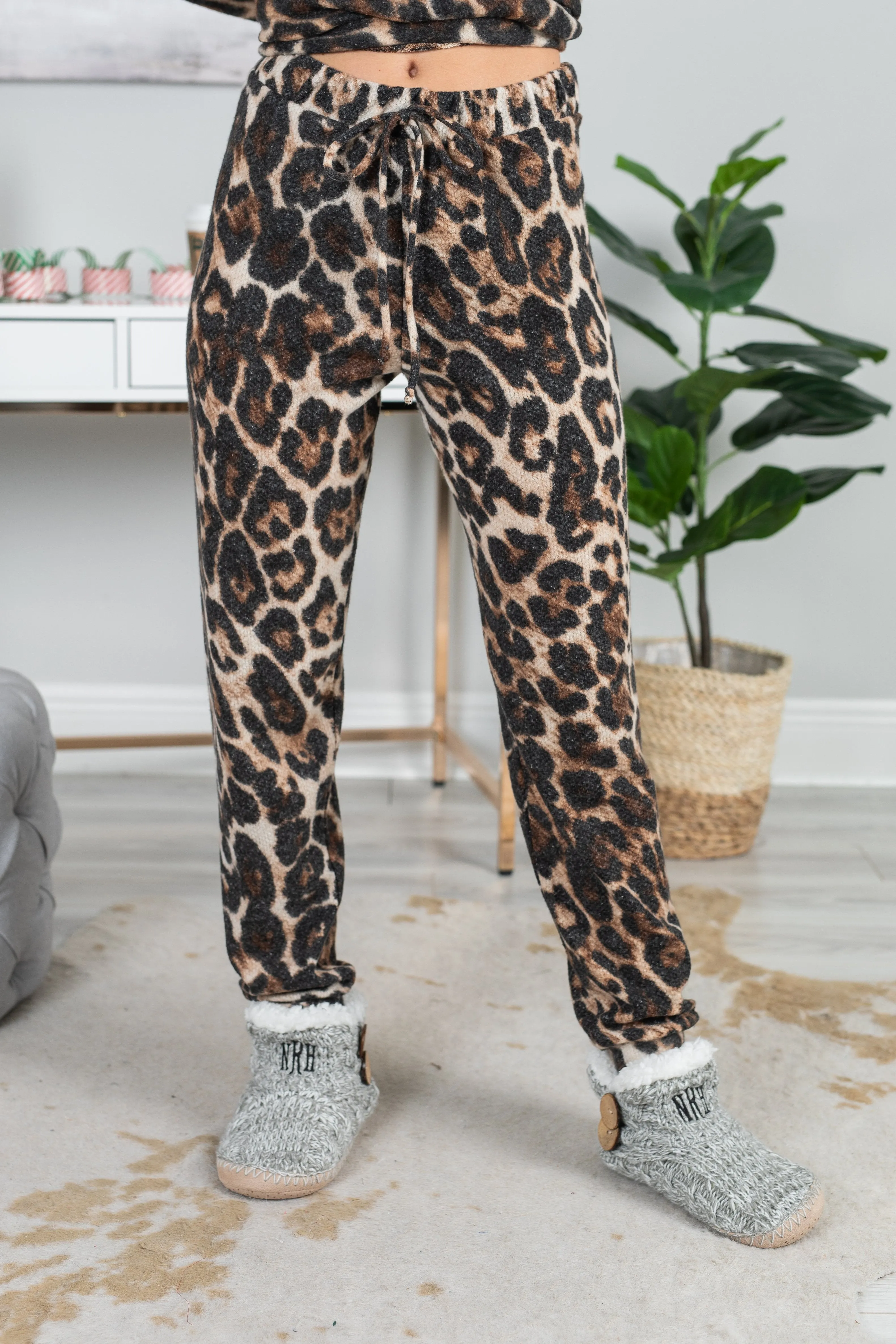 In The Jungle Mocha Brown Leopard Pajama Joggers