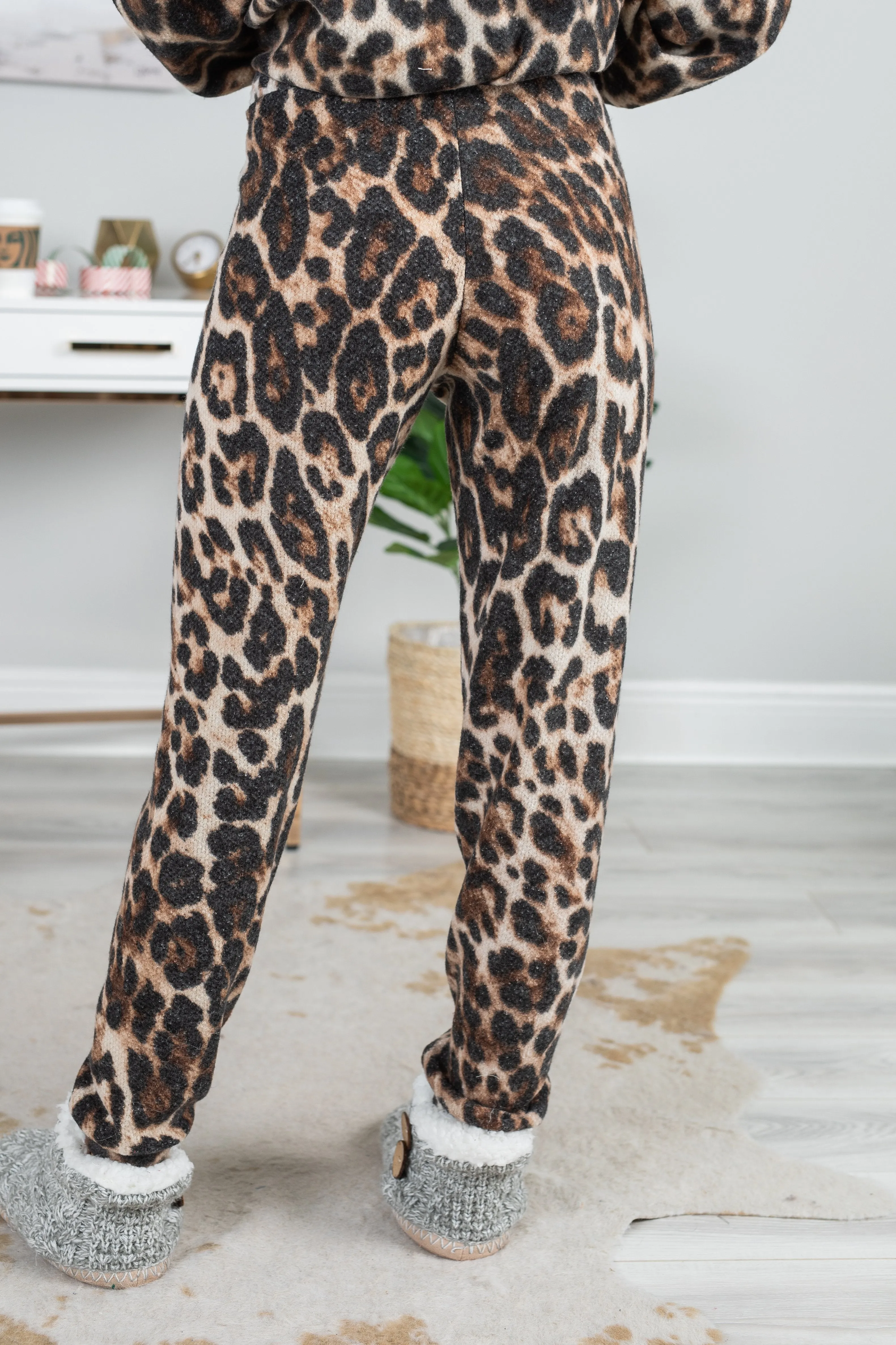 In The Jungle Mocha Brown Leopard Pajama Joggers