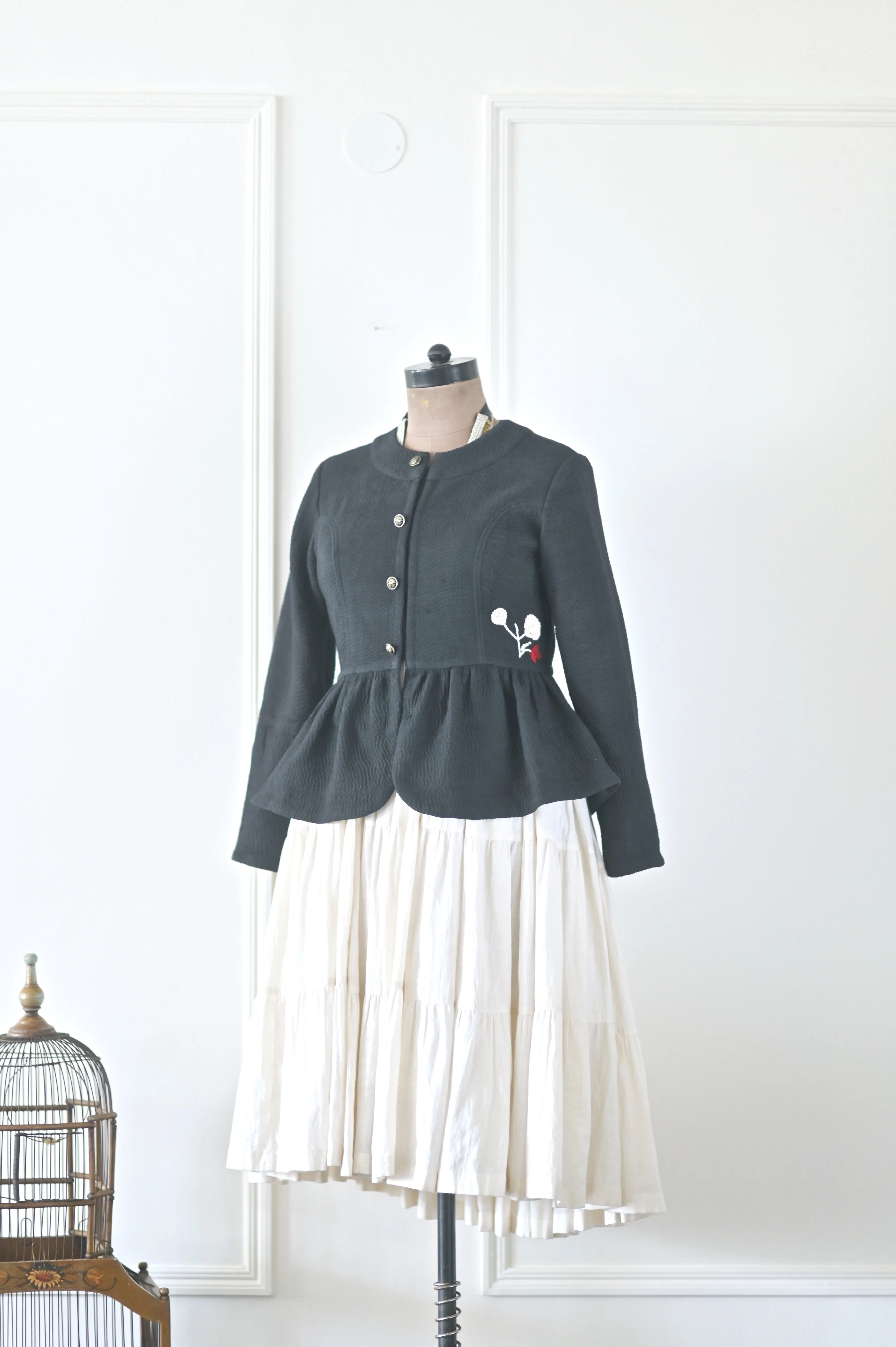 Ingrid, Size Large,  Vintage kantha Peplum Jacket with Hand Embroidery