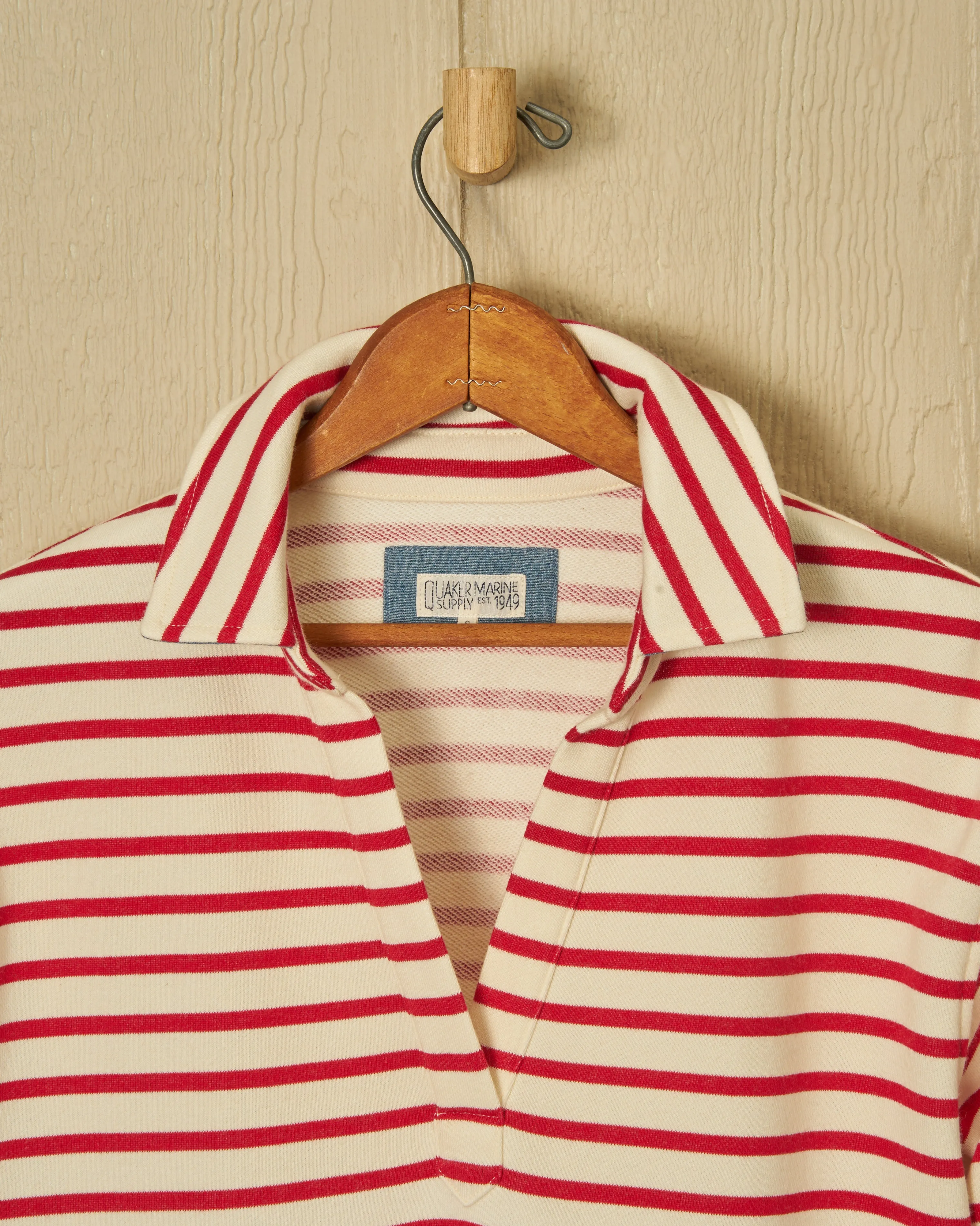 Inlet Pullover in Cream/Red Loopback Terry