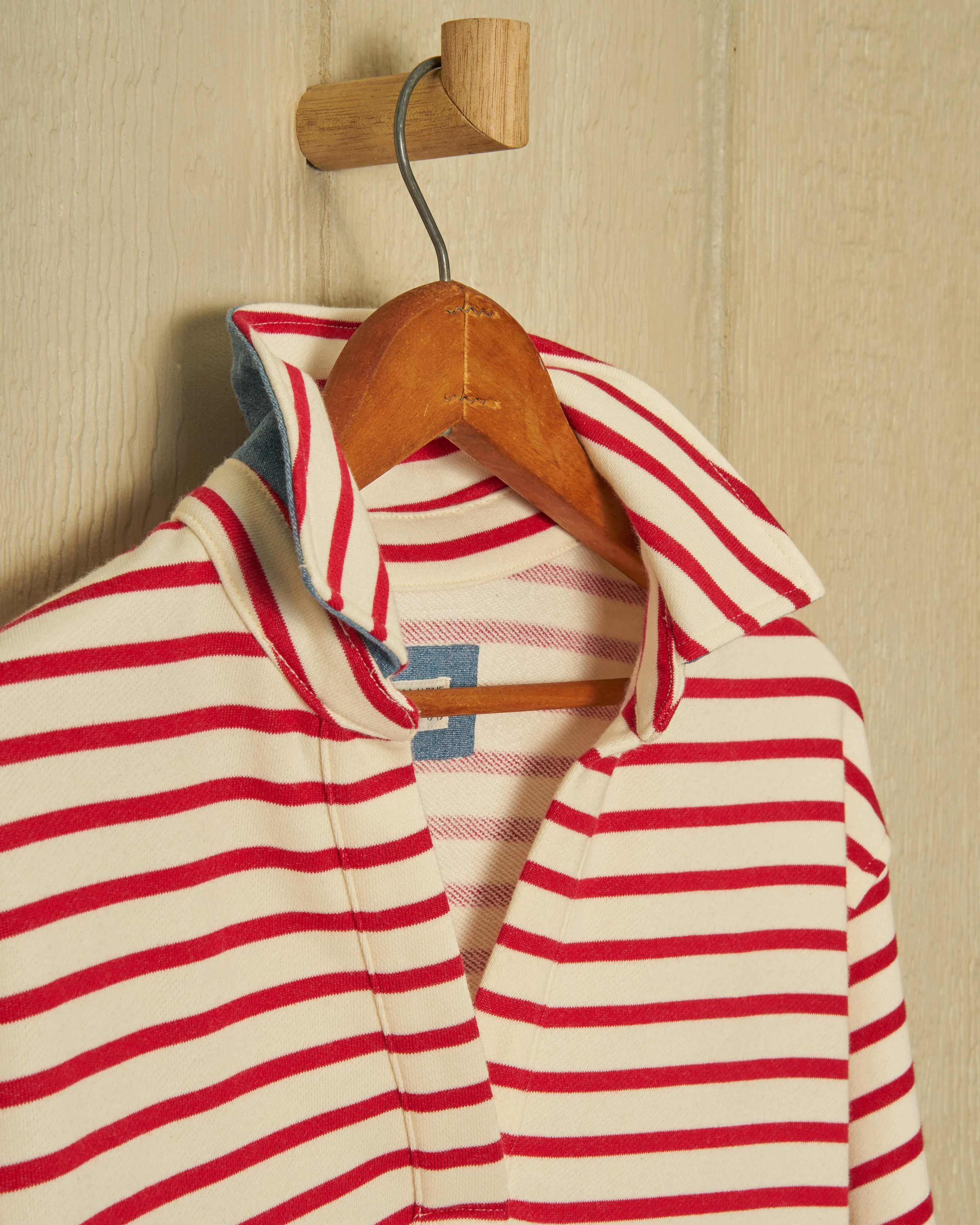 Inlet Pullover in Cream/Red Loopback Terry