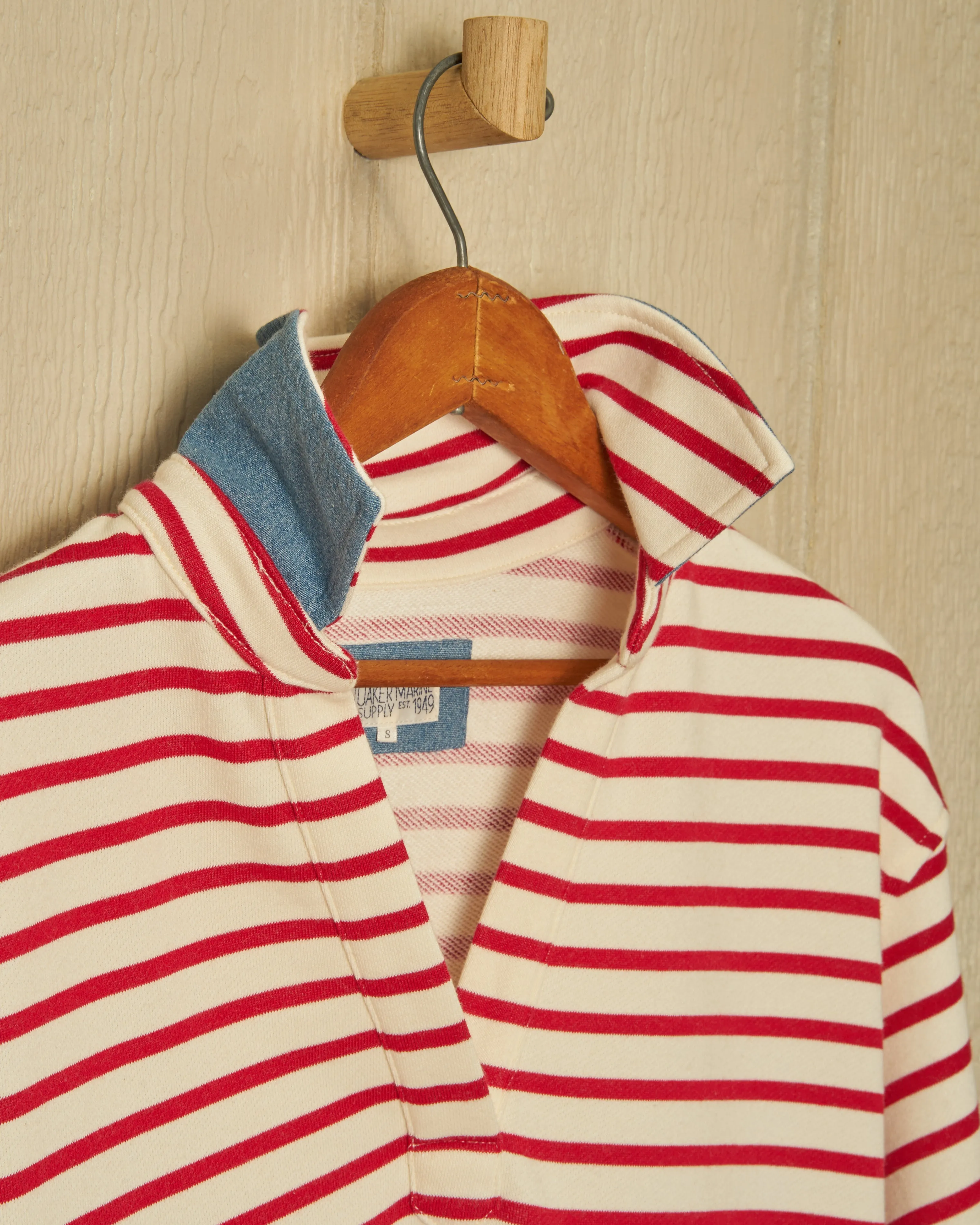 Inlet Pullover in Cream/Red Loopback Terry