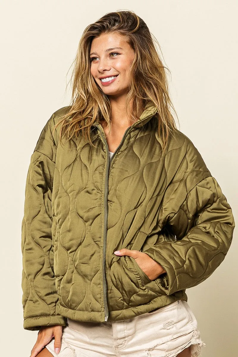 IP8941-01 | QUILTED ZIP UP SOFT COLLARED JACKET