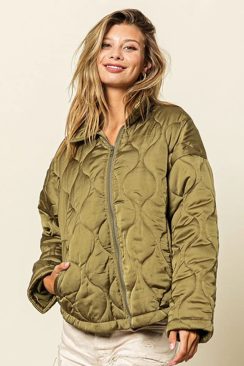 IP8941-01 | QUILTED ZIP UP SOFT COLLARED JACKET
