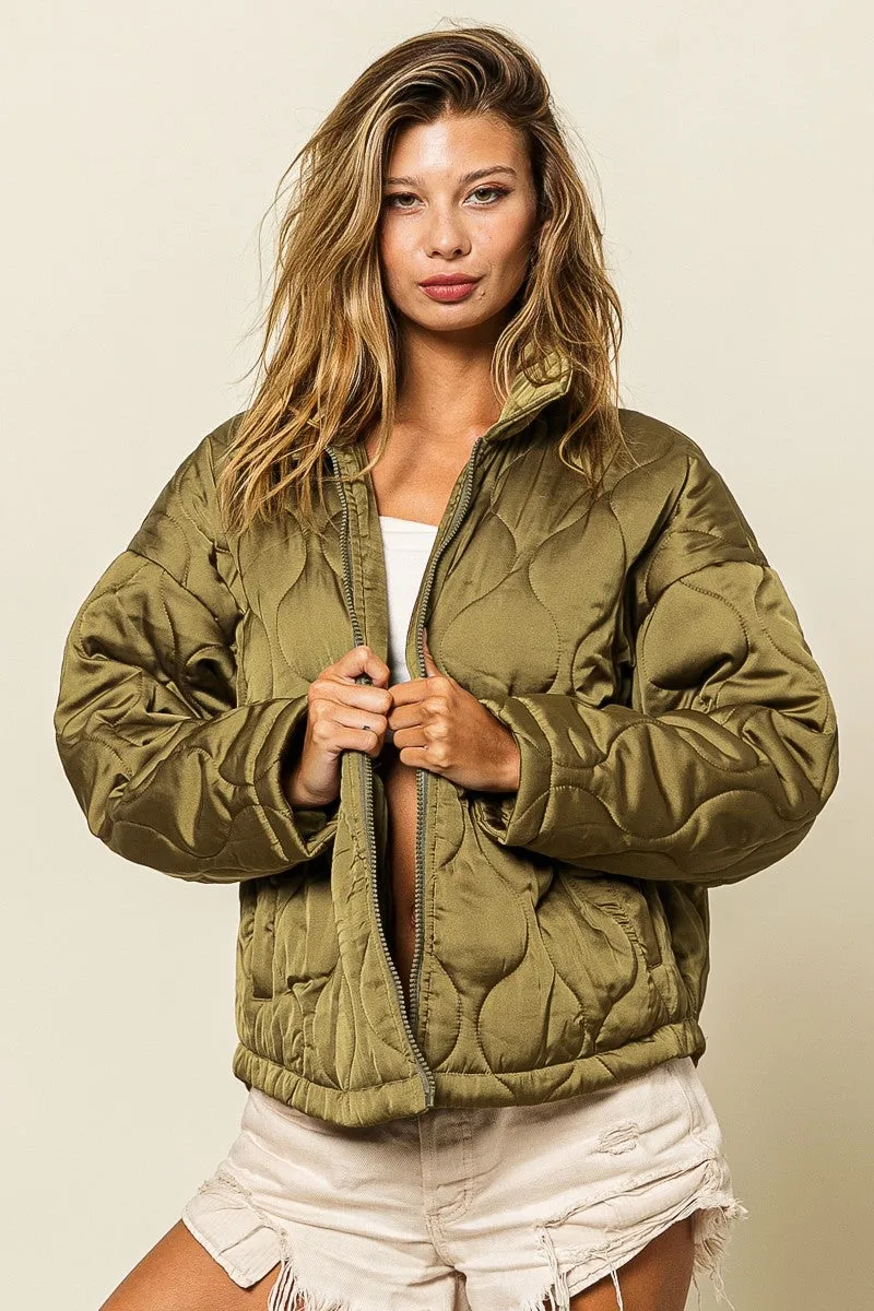 IP8941-01 | QUILTED ZIP UP SOFT COLLARED JACKET