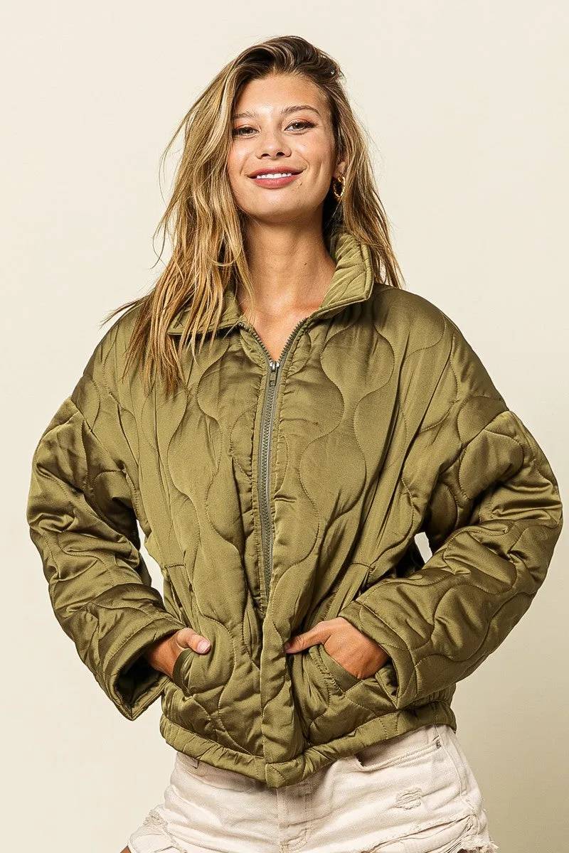 IP8941-01 | QUILTED ZIP UP SOFT COLLARED JACKET
